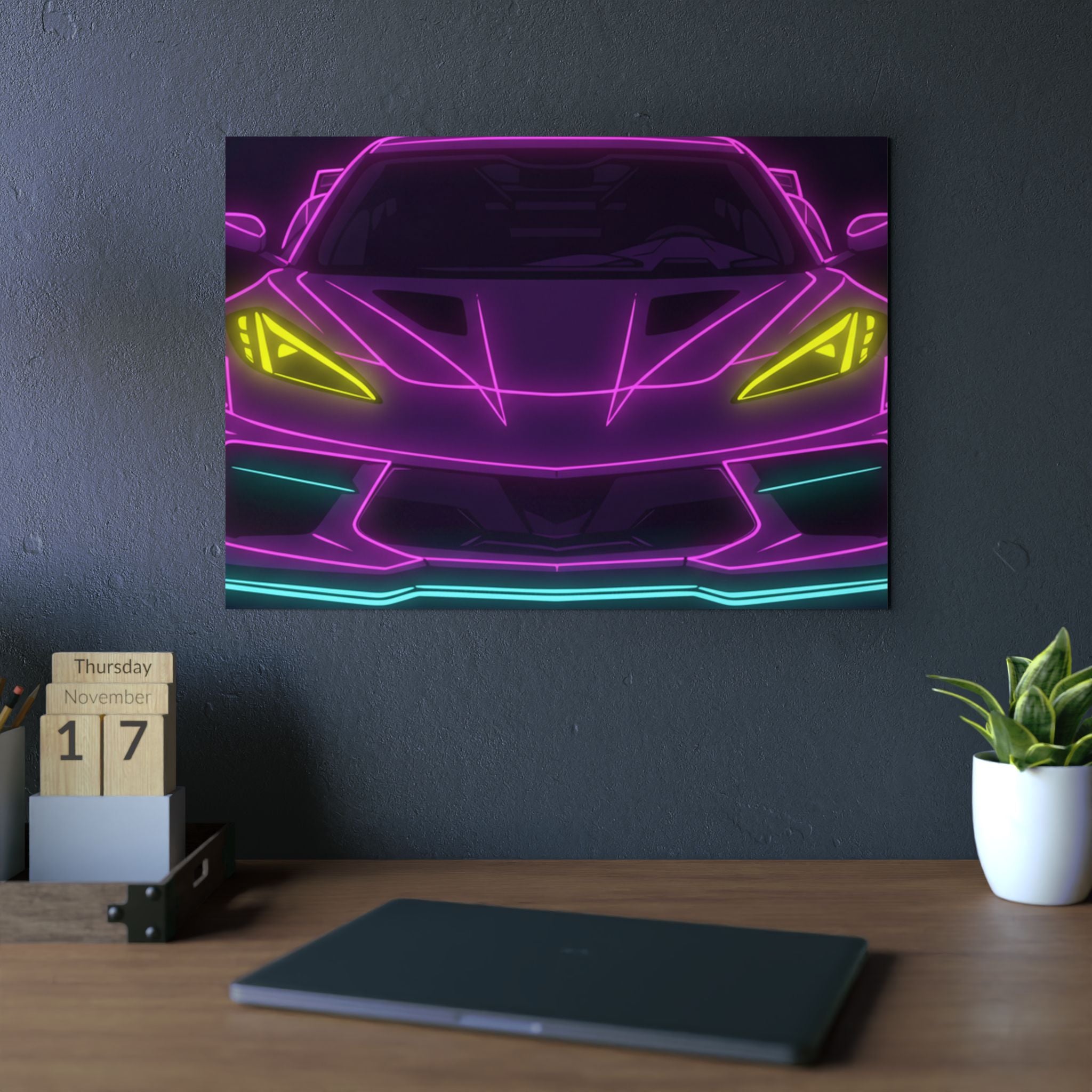 Corvette C8 (2020+) Neon Synthwave Metal Wall Sign