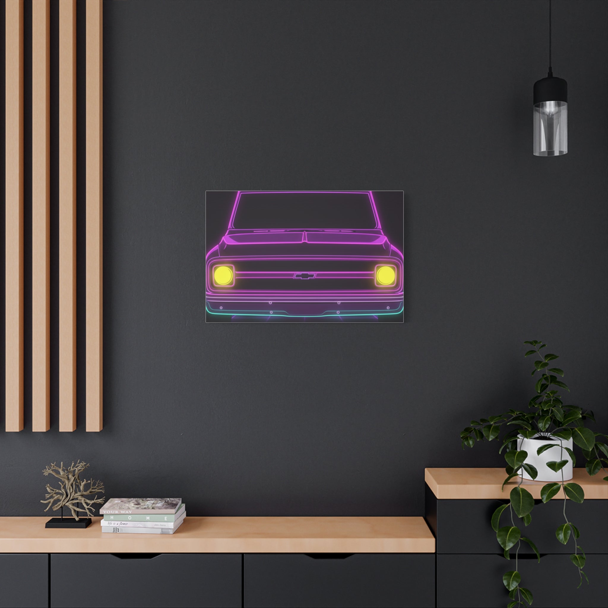 Chevy C10 Pickup (1967-72) Pro-Touring Neon Synthwave Canvas Wall Art