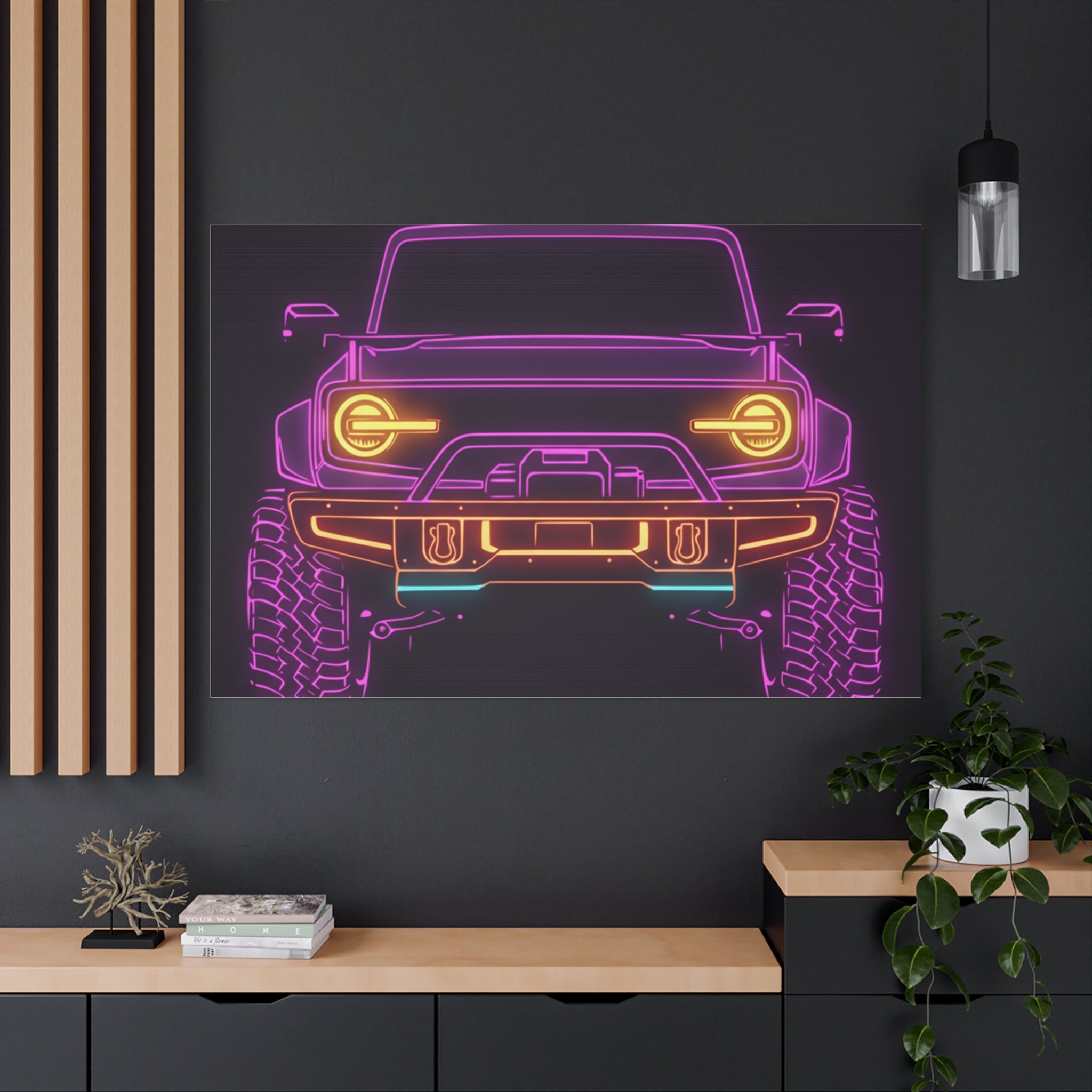 Ford Bronco (2021+) Neon Synthwave Canvas Wall Art