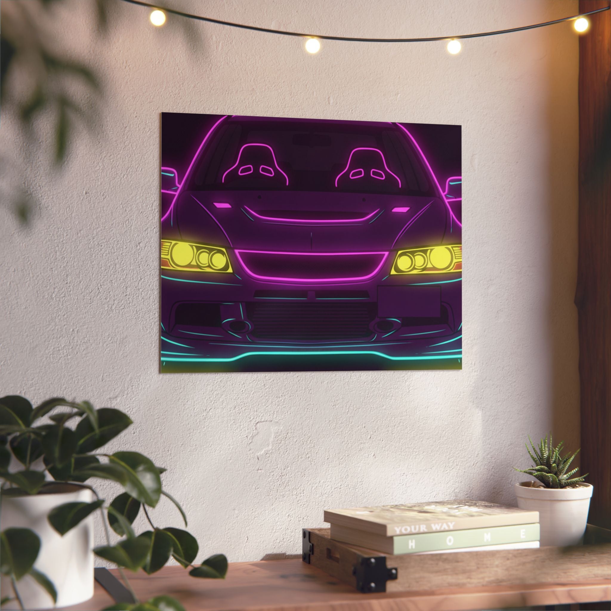 Mitsubishi Evo IX (2005-07) Neon Synthwave Metal Wall Sign