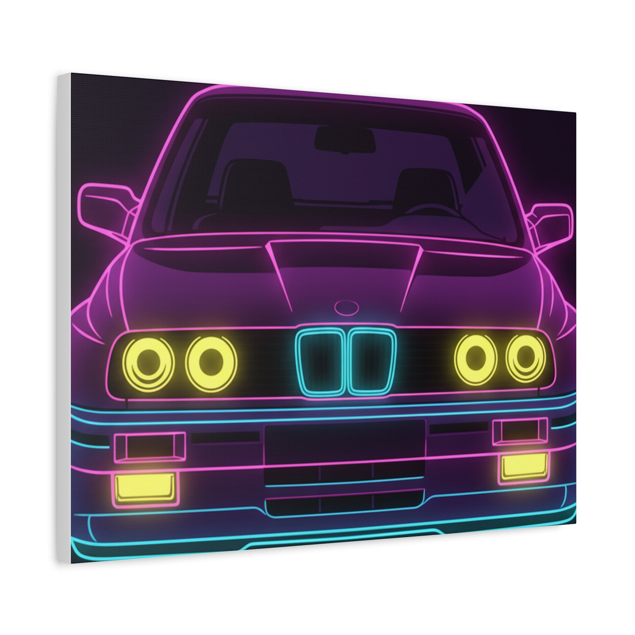 BMW E30 Neon Synthwave Canvas Wall Art