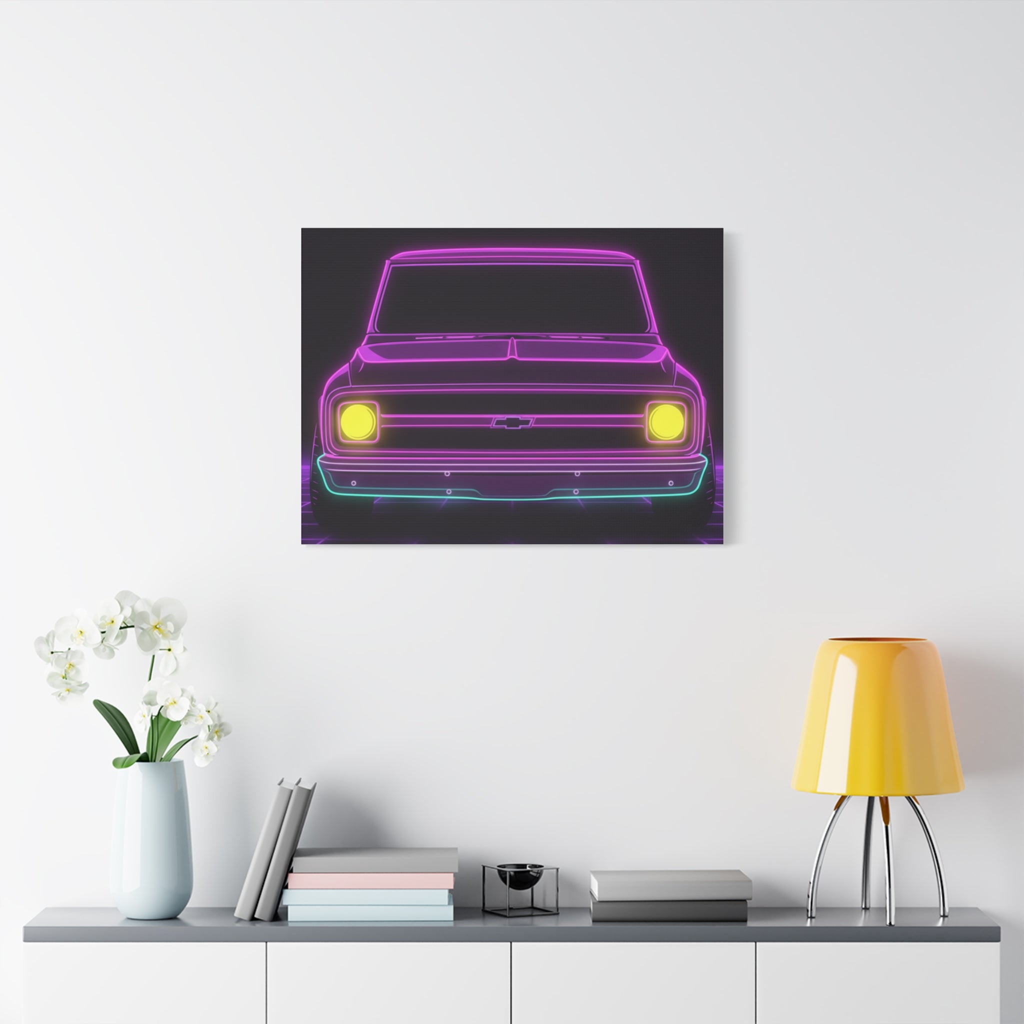 Chevy C10 Pickup (1967-72) Pro-Touring Neon Synthwave Canvas Wall Art