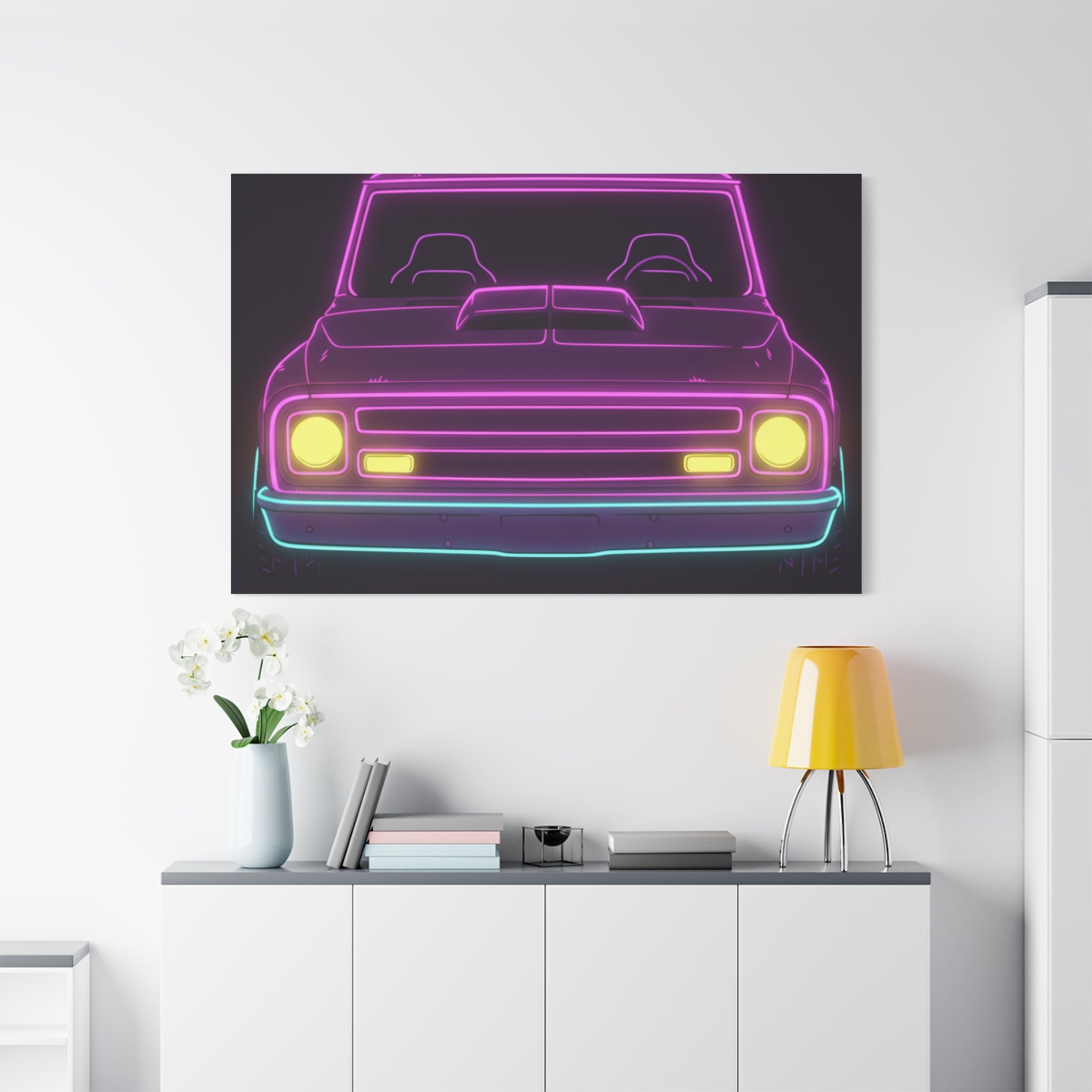 Chevy C10 Pickup (1967-72) Neon Synthwave Canvas Wall Art