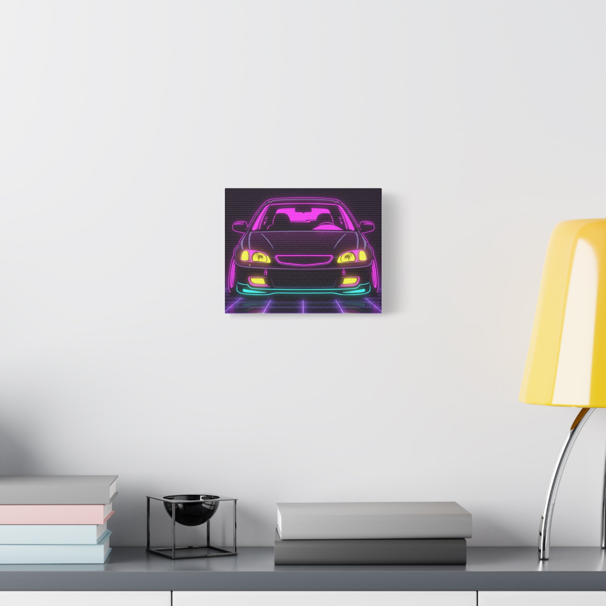Honda Civic EK Hatch Neon Synthwave Canvas Wall Art