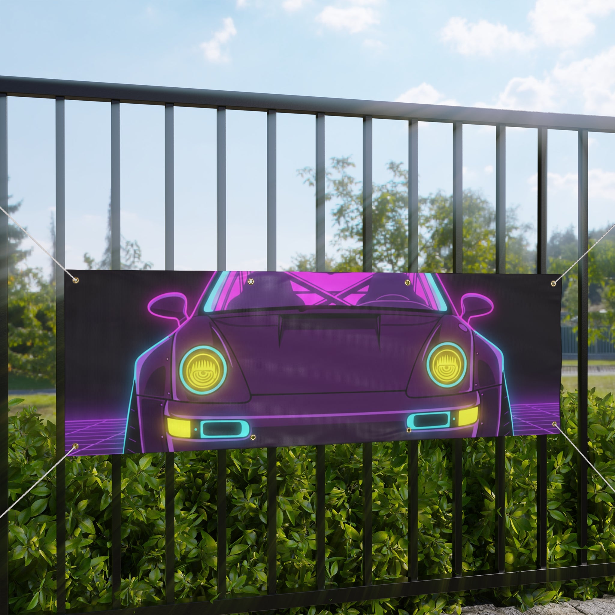 Porsche 964 Turbo Neon Synthwave Banner