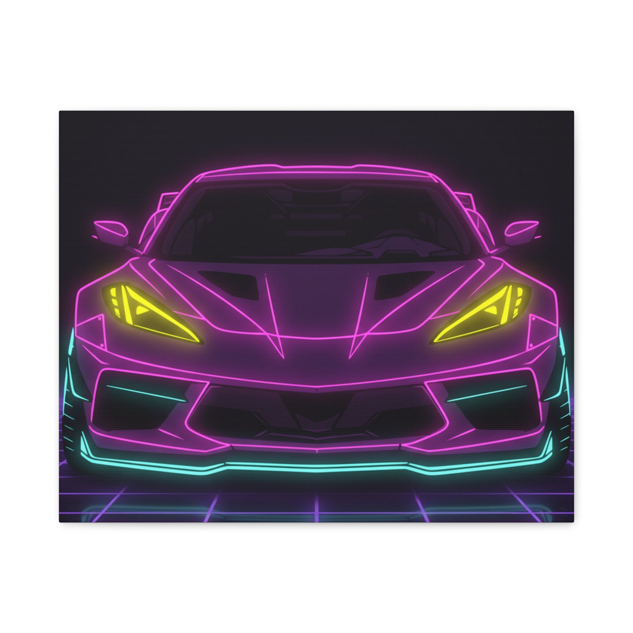Corvette C8 (2020+) Neon Synthwave Canvas Wall Art