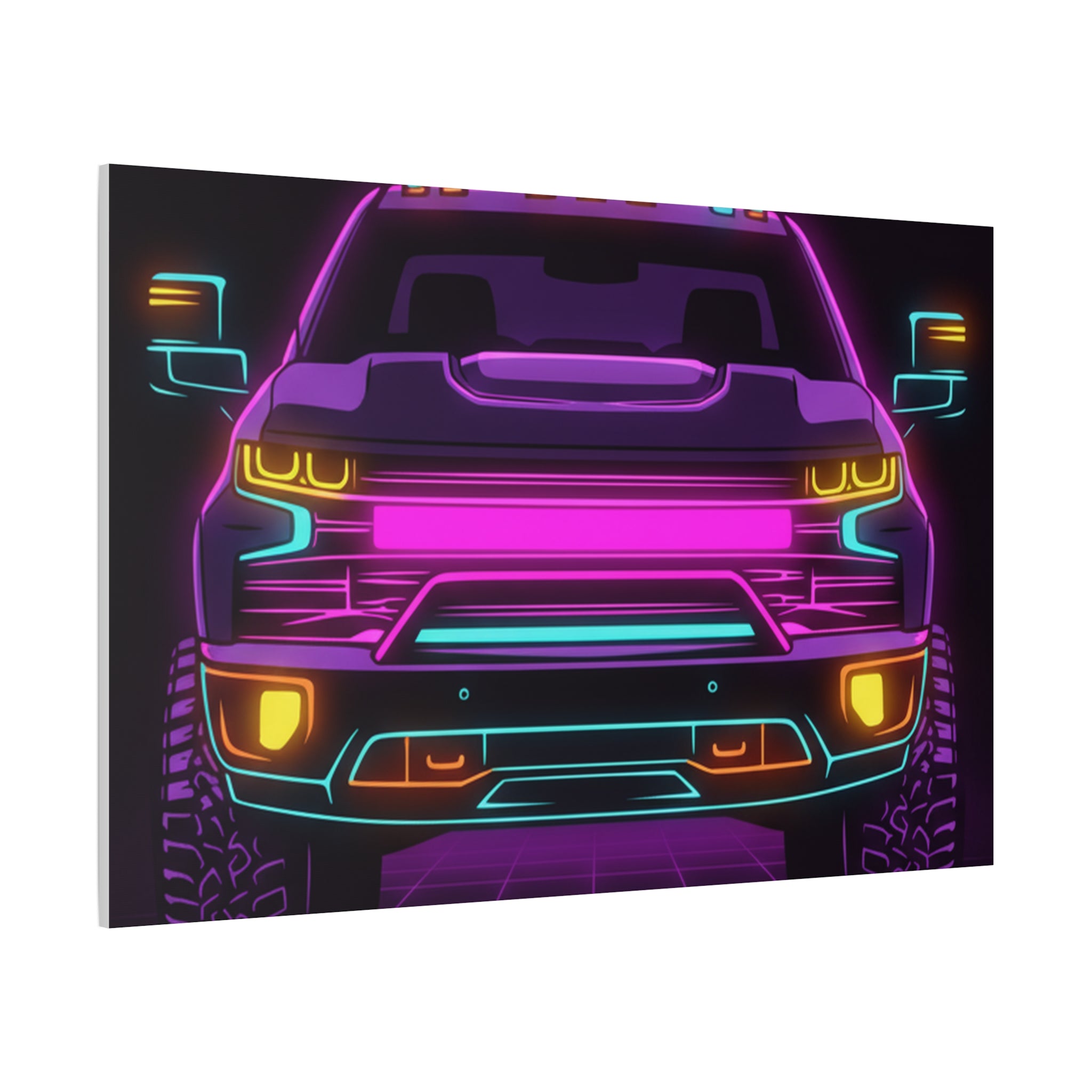 Chevy Silverado Trail Boss (2019+) Neon Synthwave Canvas Wall Art