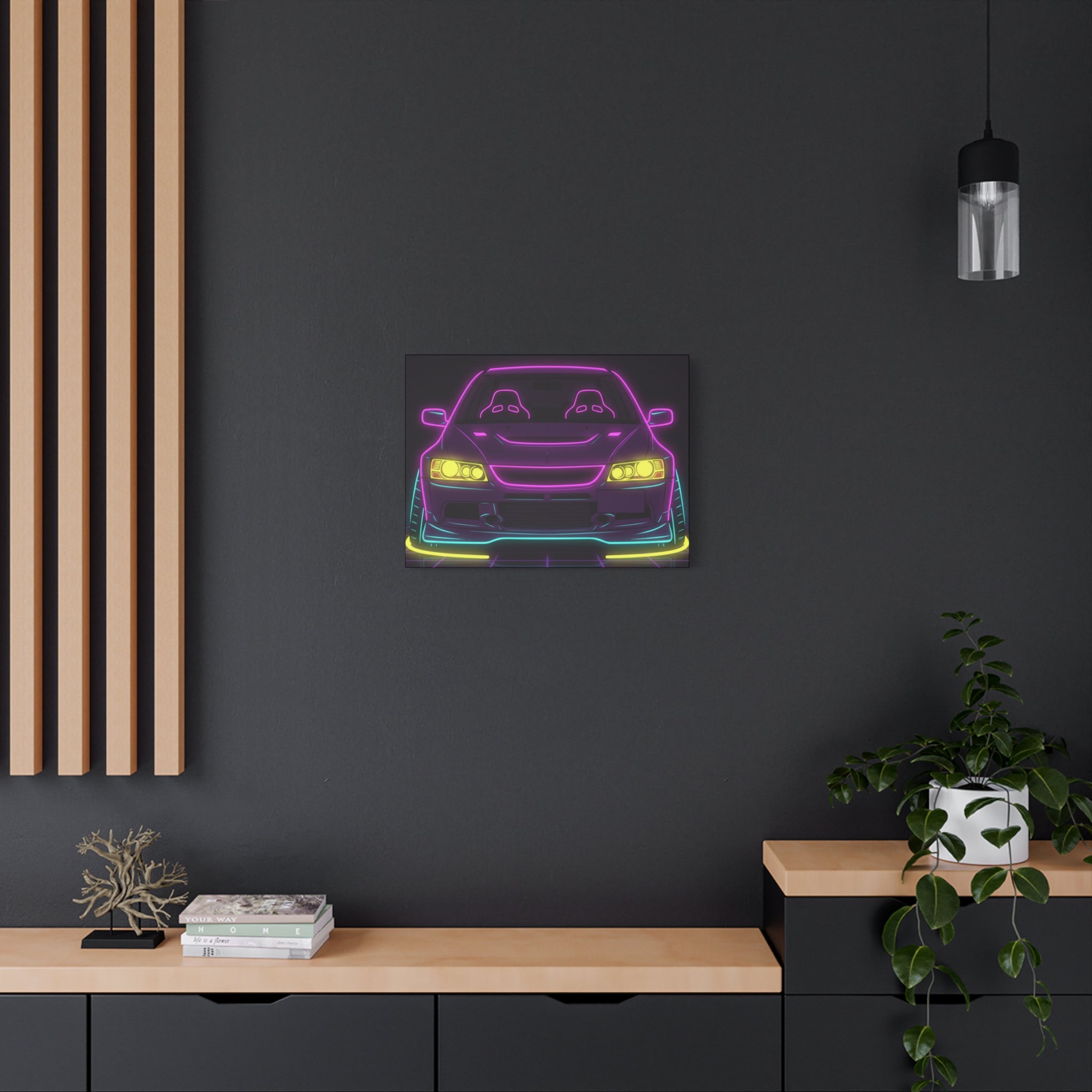 Mitsubishi Evo IX (2005-07) Neon Synthwave Canvas Wall Art