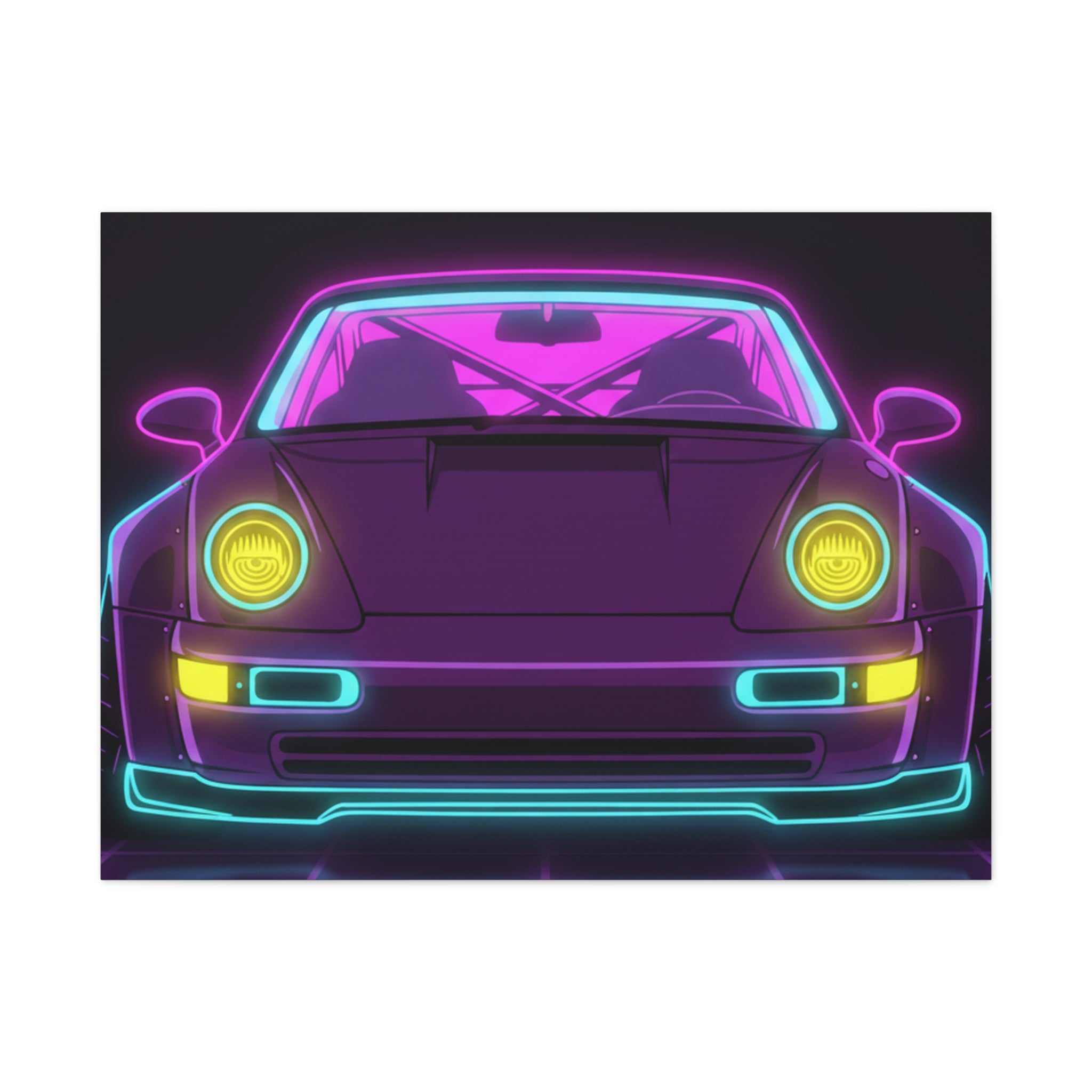 Porsche 964 Turbo Neon Synthwave Canvas Wall Art
