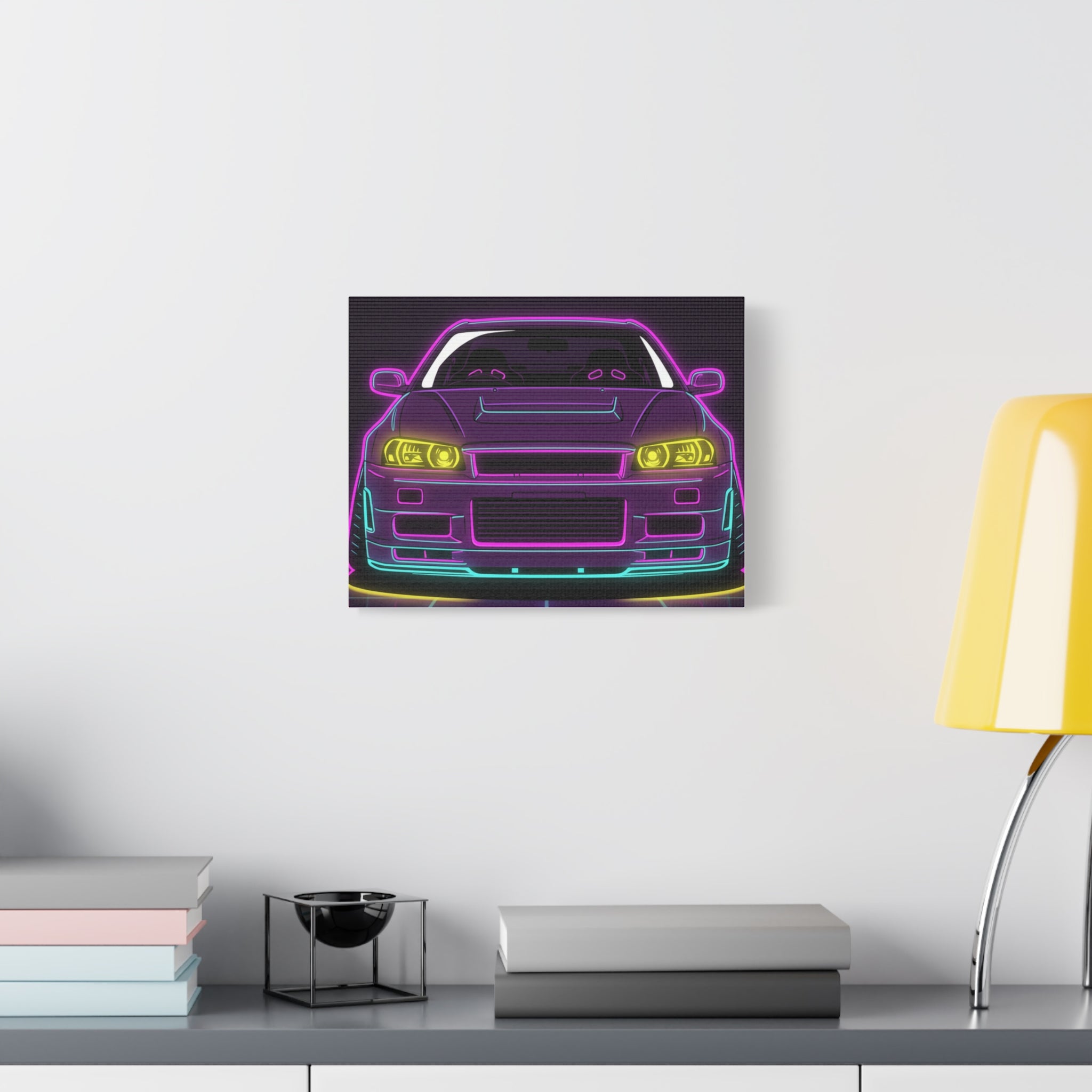 Nissan GT-R Neon Synthwave Canvas Wall Art