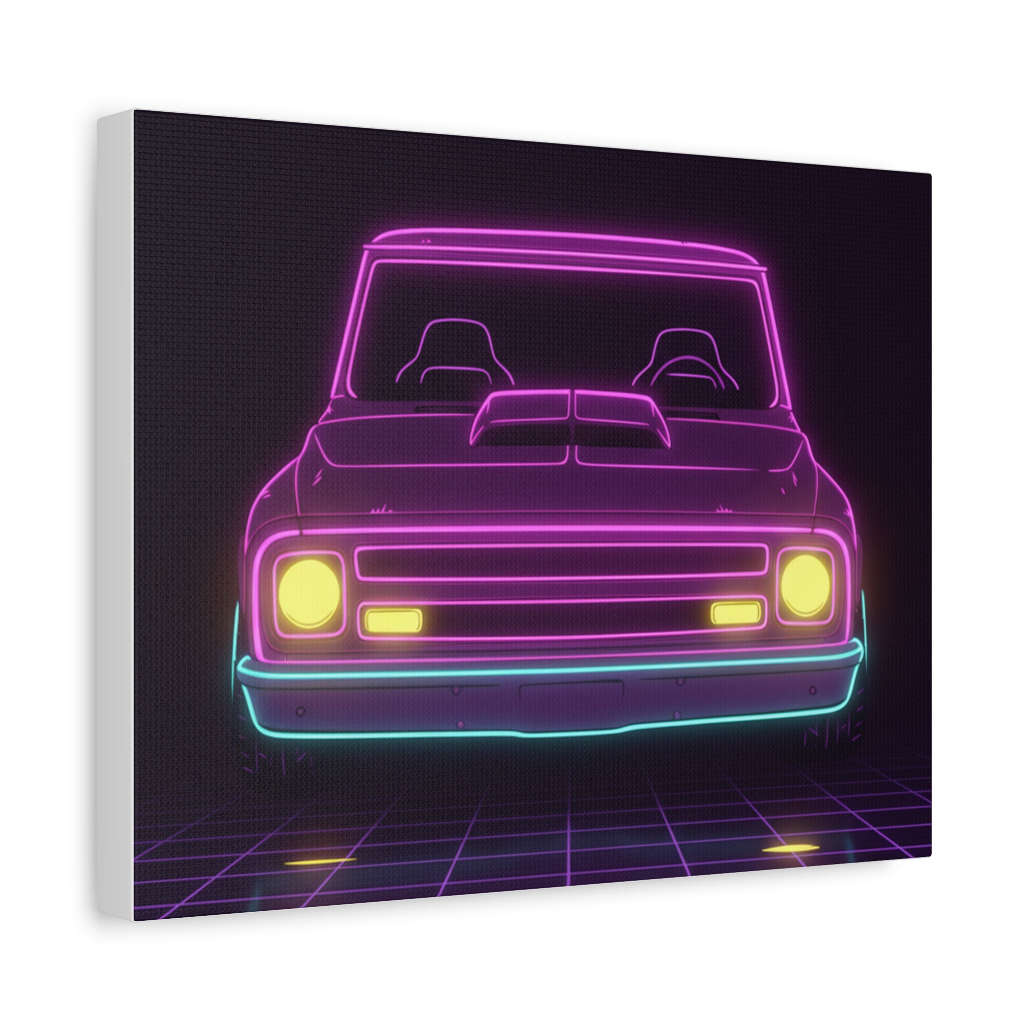 Chevy C10 Pickup (1967-72) Neon Synthwave Canvas Wall Art