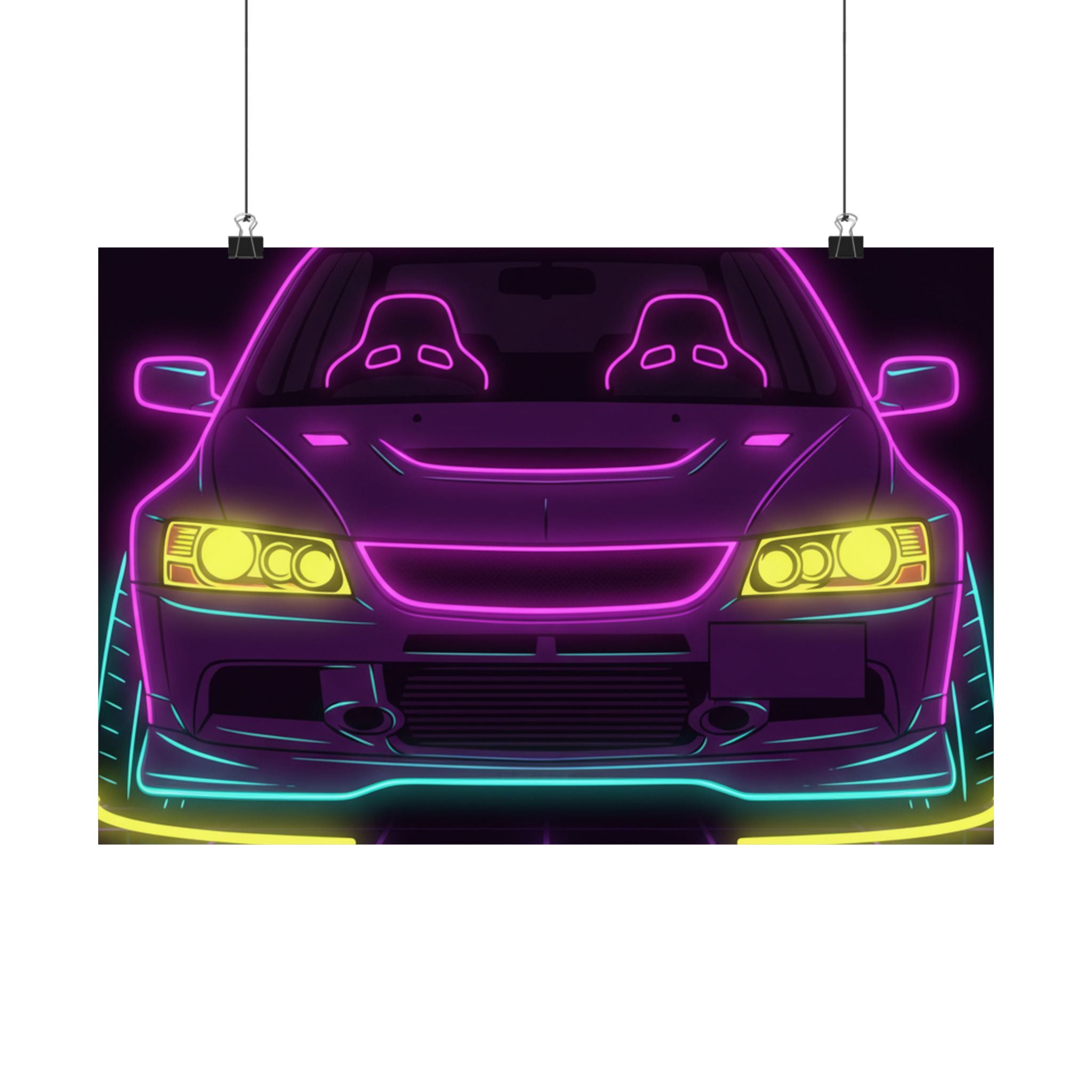 Mitsubishi Evo IX (2005-07) Neon Synthwave Poster