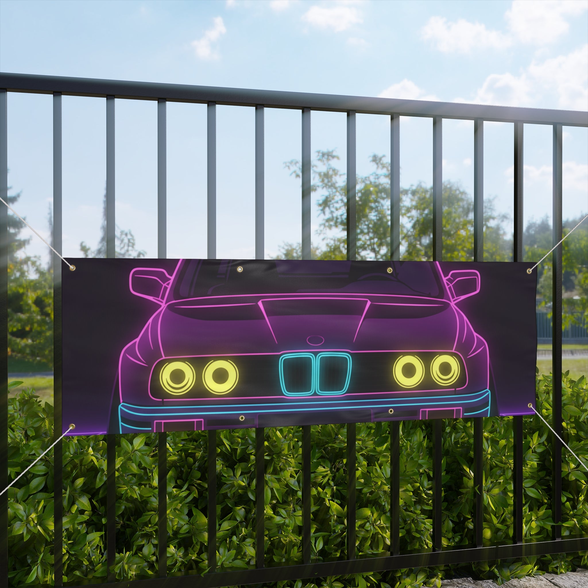 BMW E30 Neon Synthwave Banner