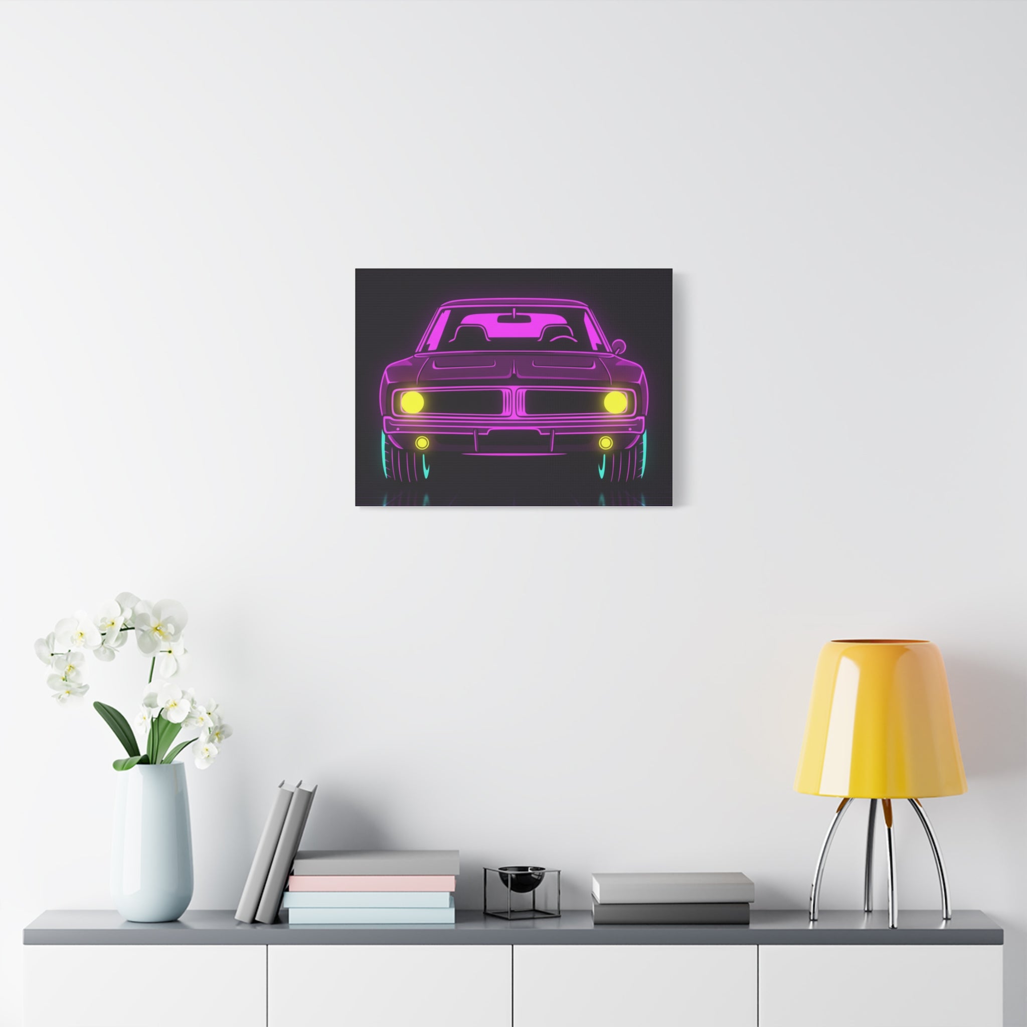 Dodge Charger R/T (1968-70) Resto-Mod Neon Synthwave Canvas Wall Art