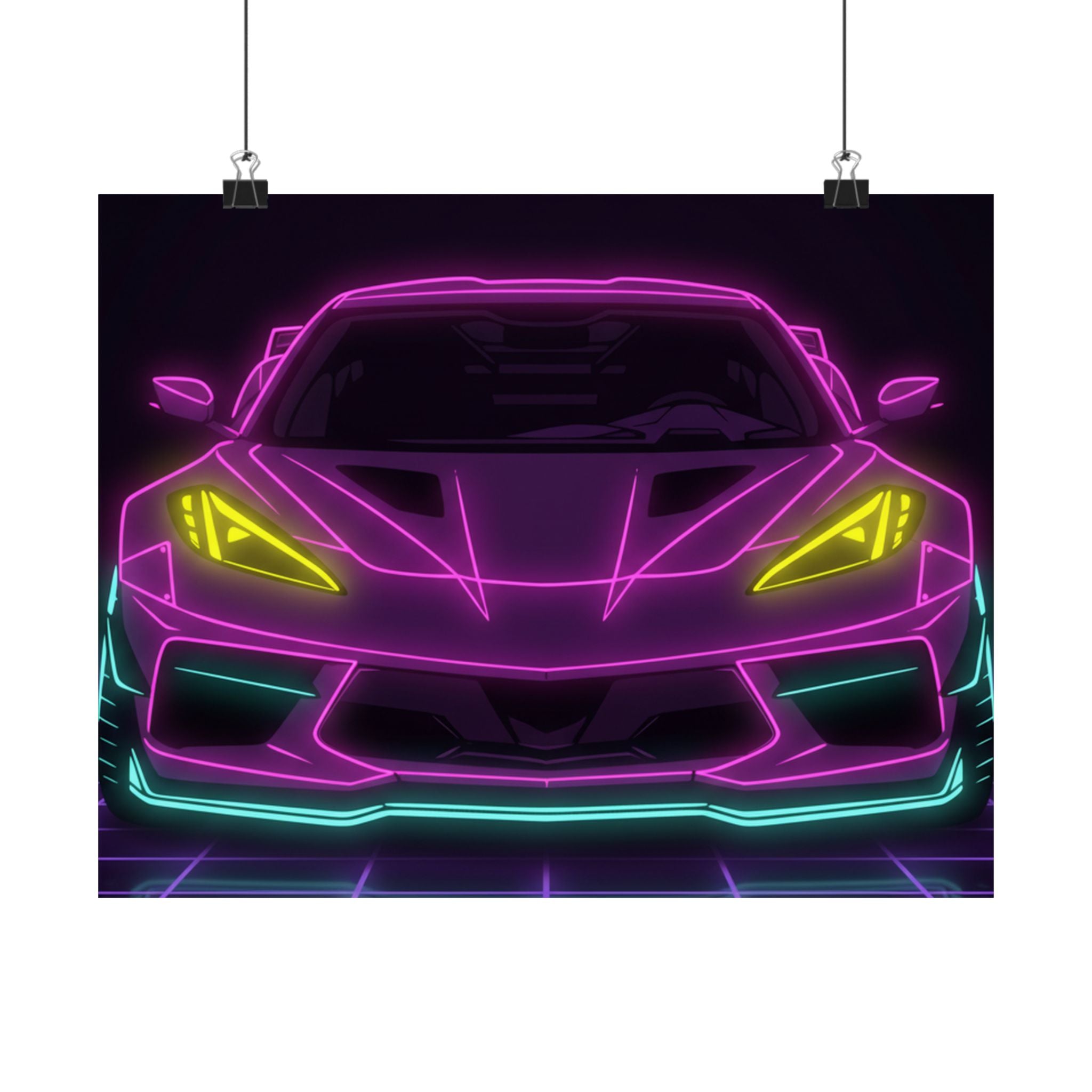 Corvette C8 (2020+) Neon Synthwave Poster