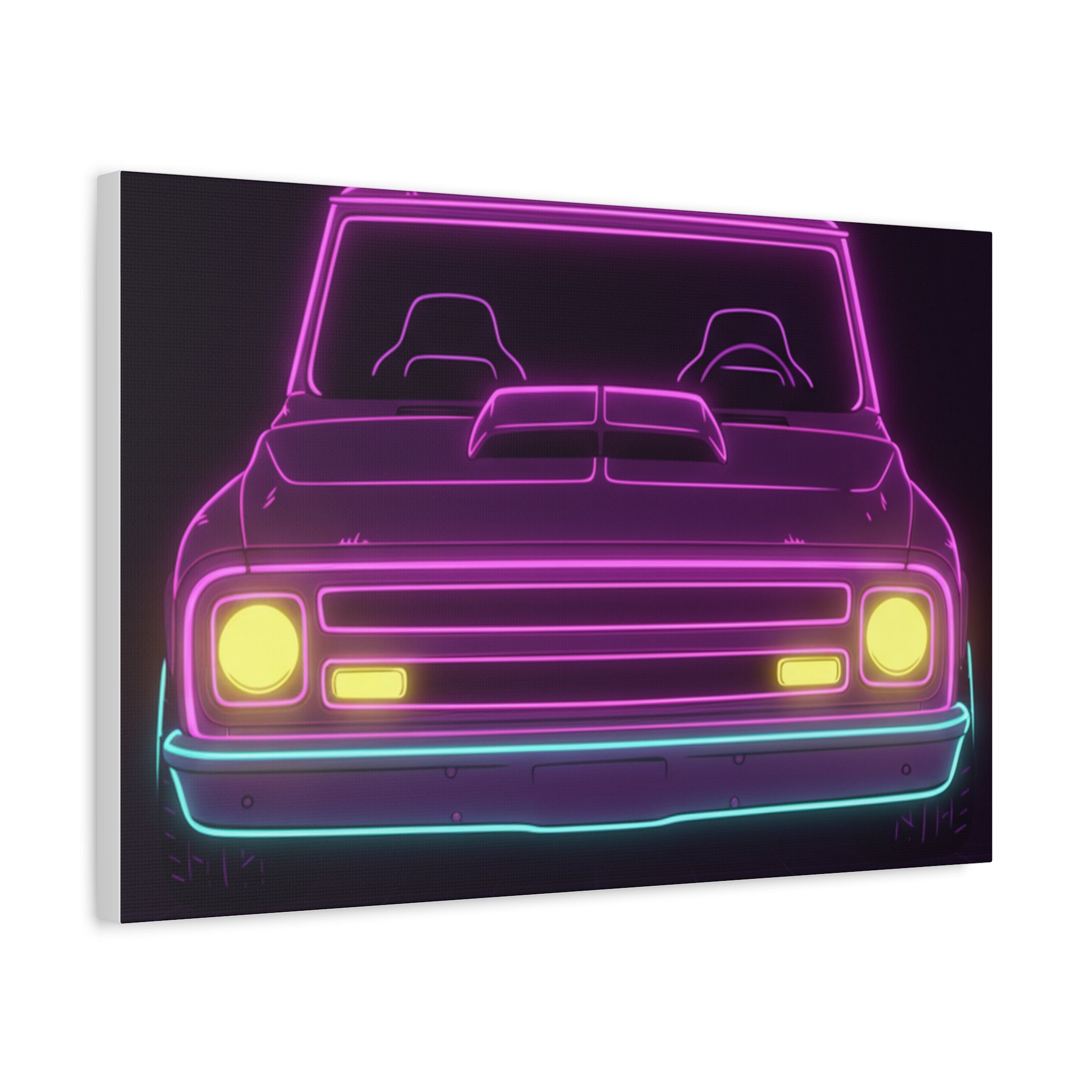 Chevy C10 Pickup (1967-72) Neon Synthwave Canvas Wall Art