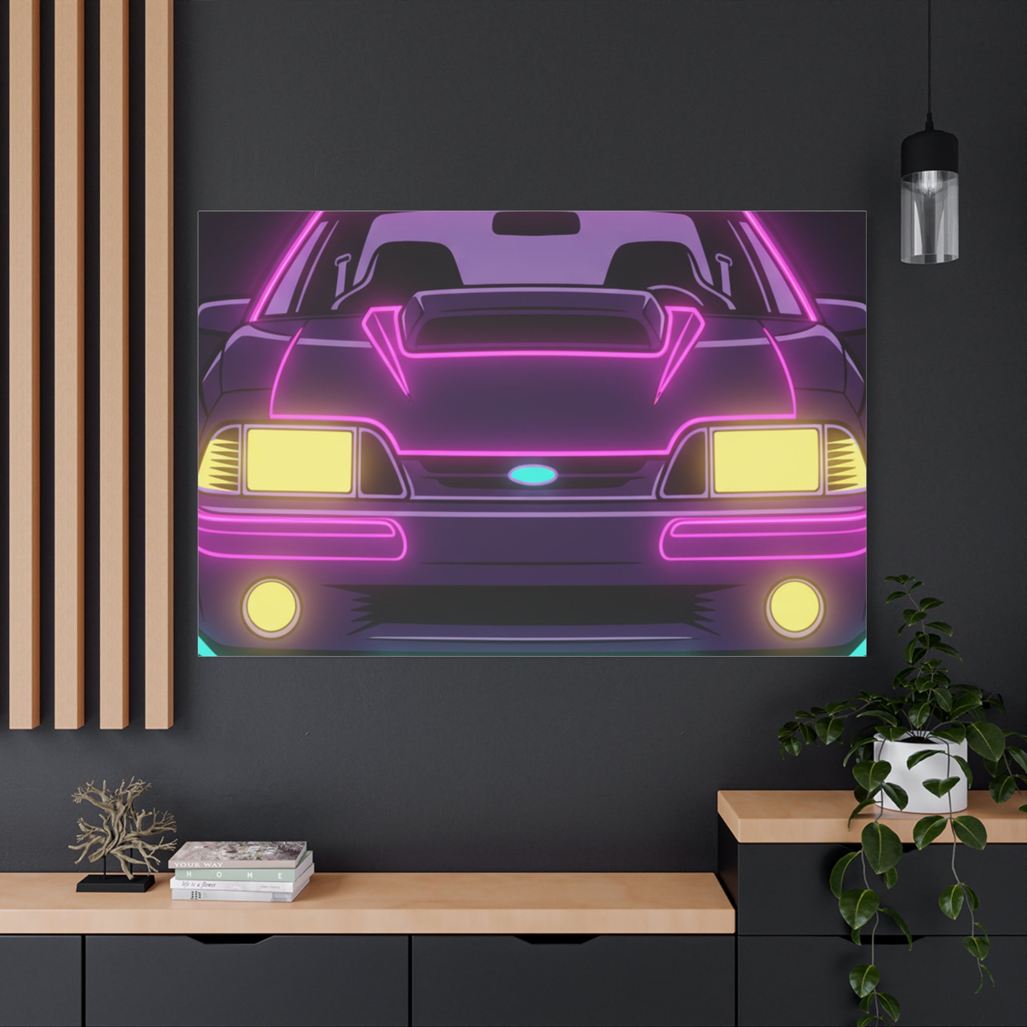 Ford Mustang Fox Body GT Neon Synthwave Canvas Wall Art