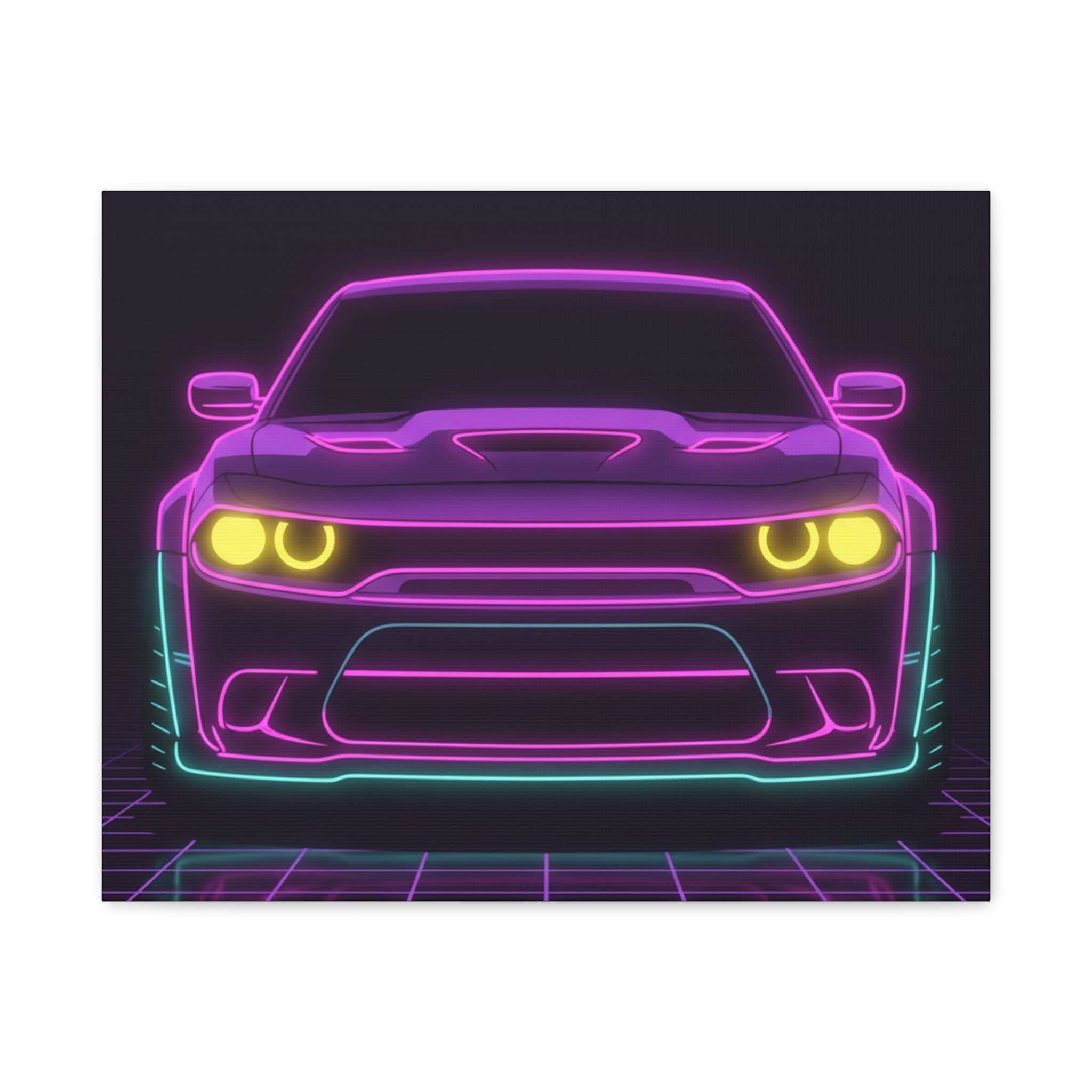 Dodge Challenger SRT Hellcat Neon Synthwave Canvas Wall Art