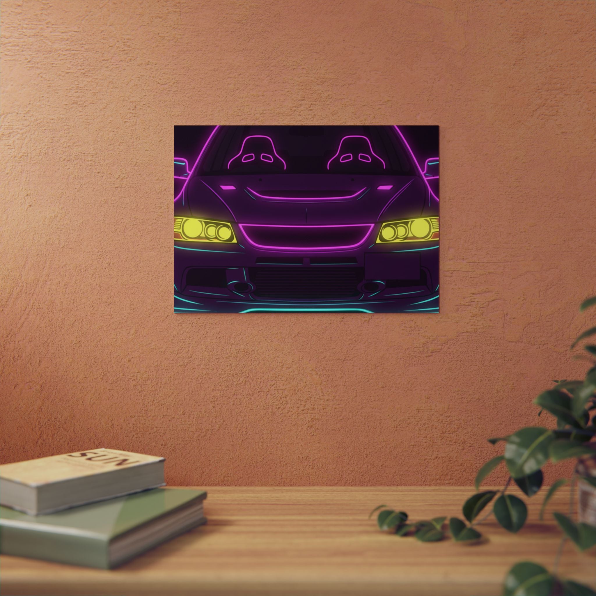 Mitsubishi Evo IX (2005-07) Neon Synthwave Metal Wall Sign
