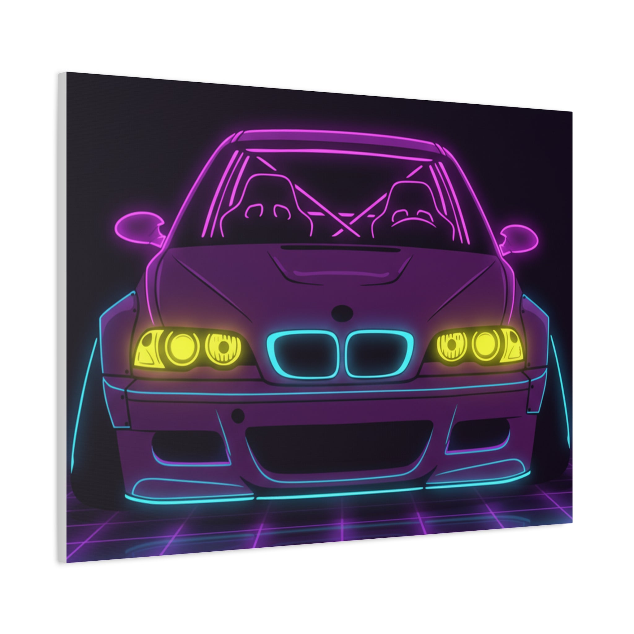 BMW E46 M3 (2000-06) Neon Synthwave Canvas Wall Art