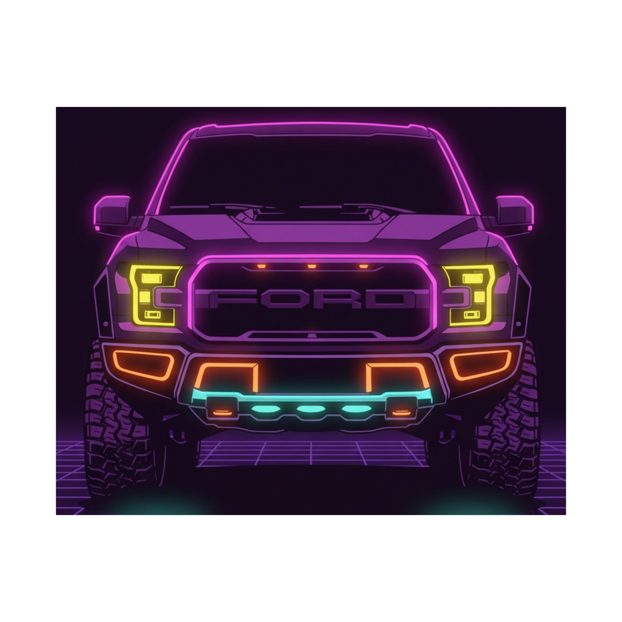 Ford F-150 Raptor Gen 2 Neon Synthwave Poster