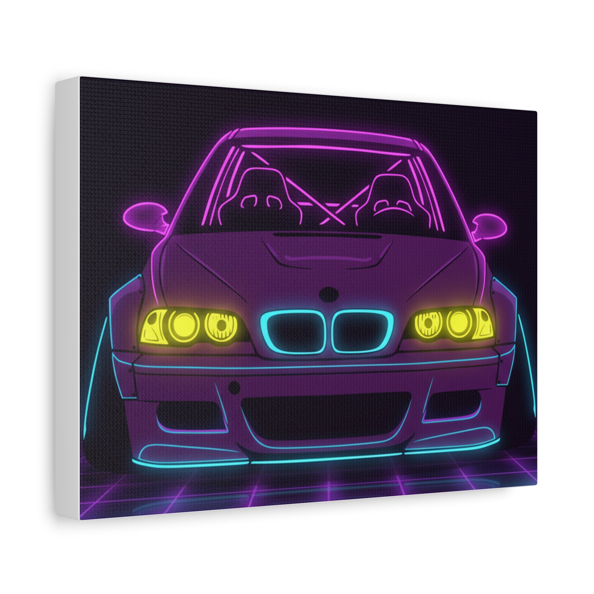 BMW E46 M3 (2000-06) Neon Synthwave Canvas Wall Art