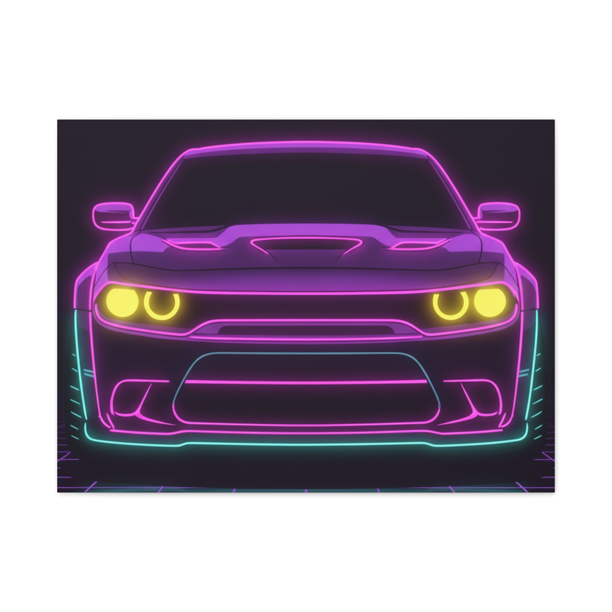Dodge Challenger SRT Hellcat Neon Synthwave Canvas Wall Art