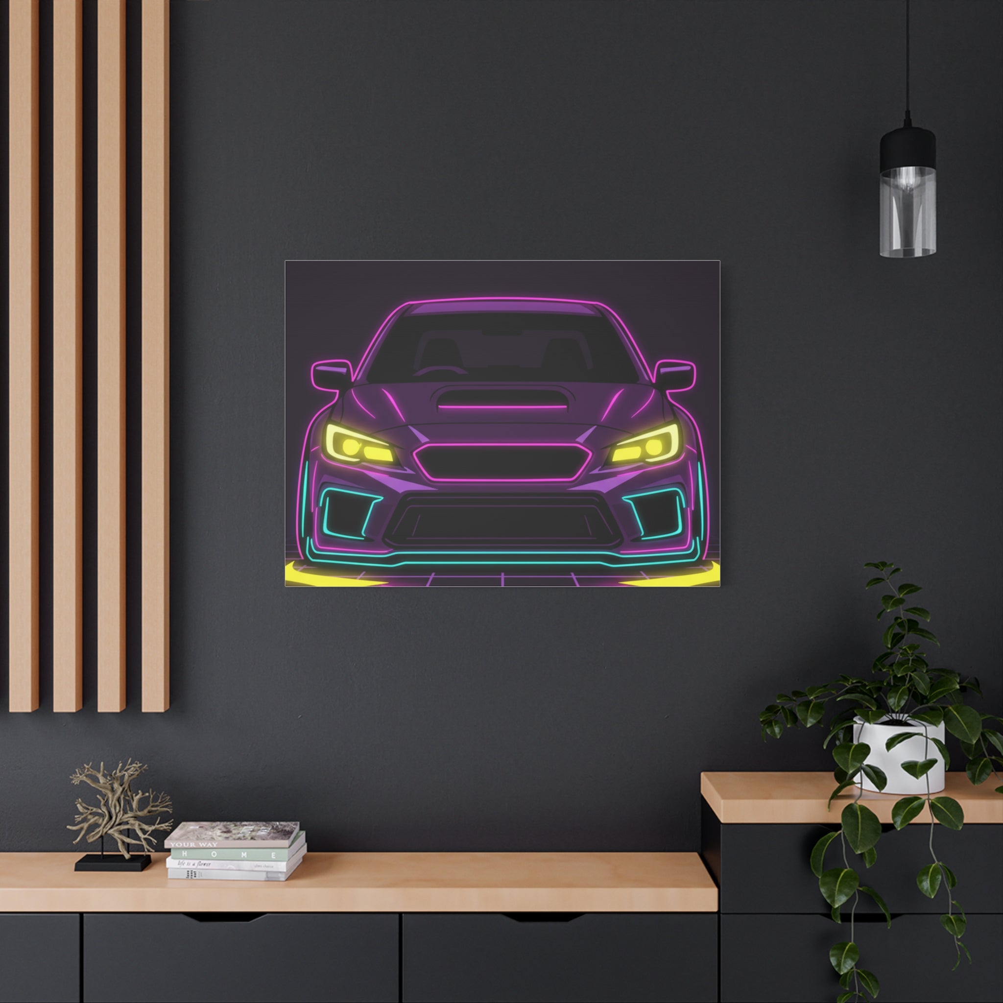 Subaru WRX STI Neon Synthwave Canvas Wall Art