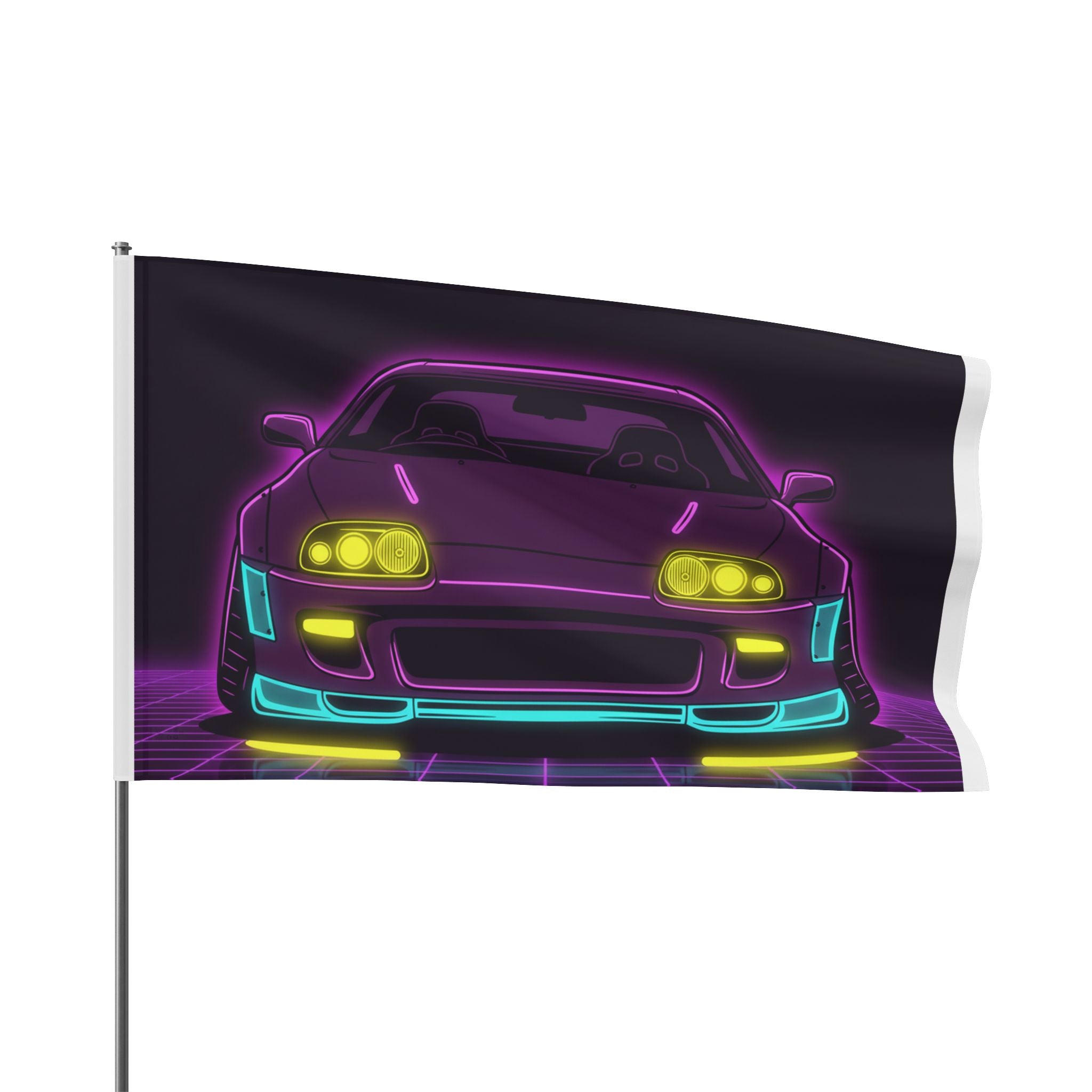 Toyota Supra MK4 Neon Synthwave Garage Flag