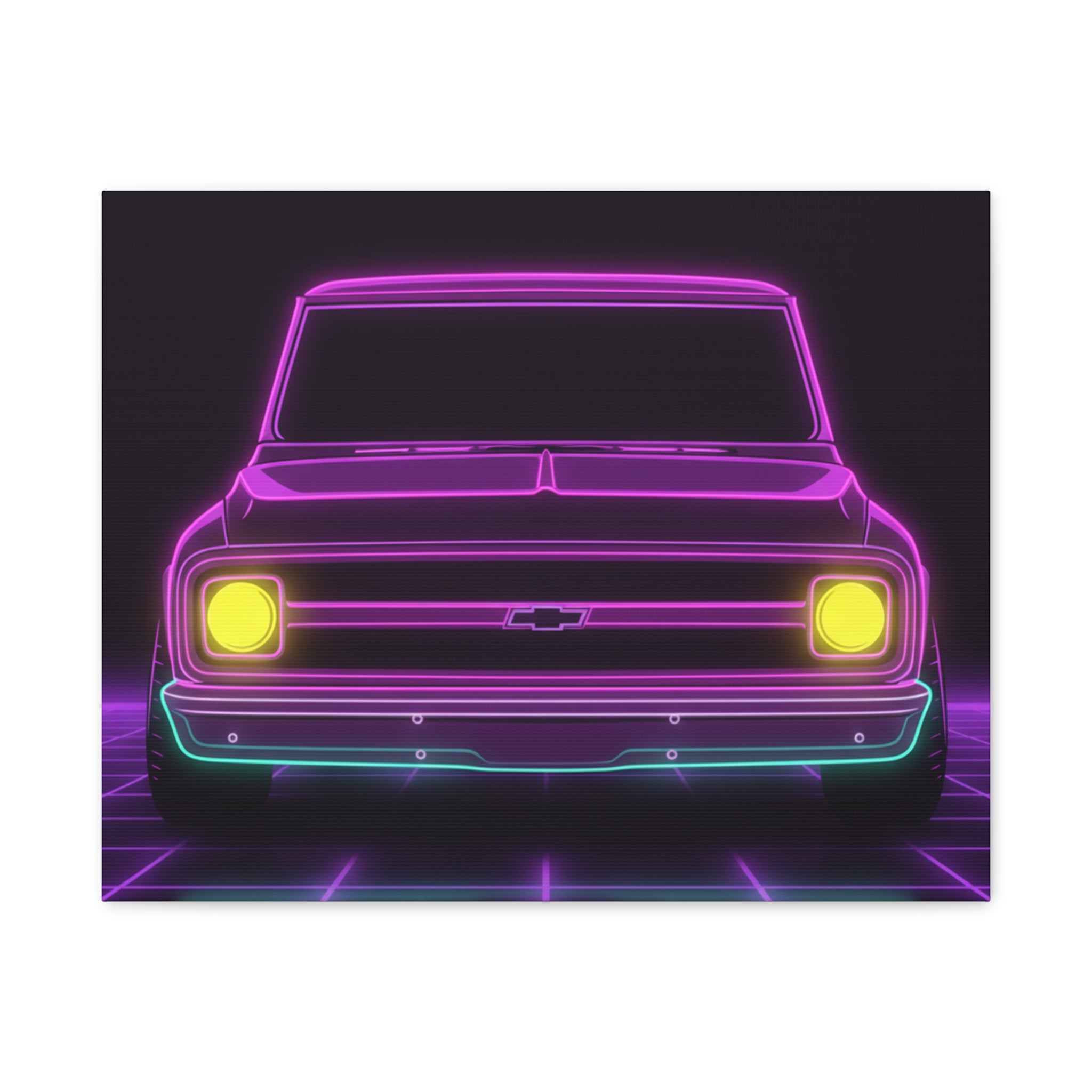 Chevy C10 Pickup (1967-72) Pro-Touring Neon Synthwave Canvas Wall Art