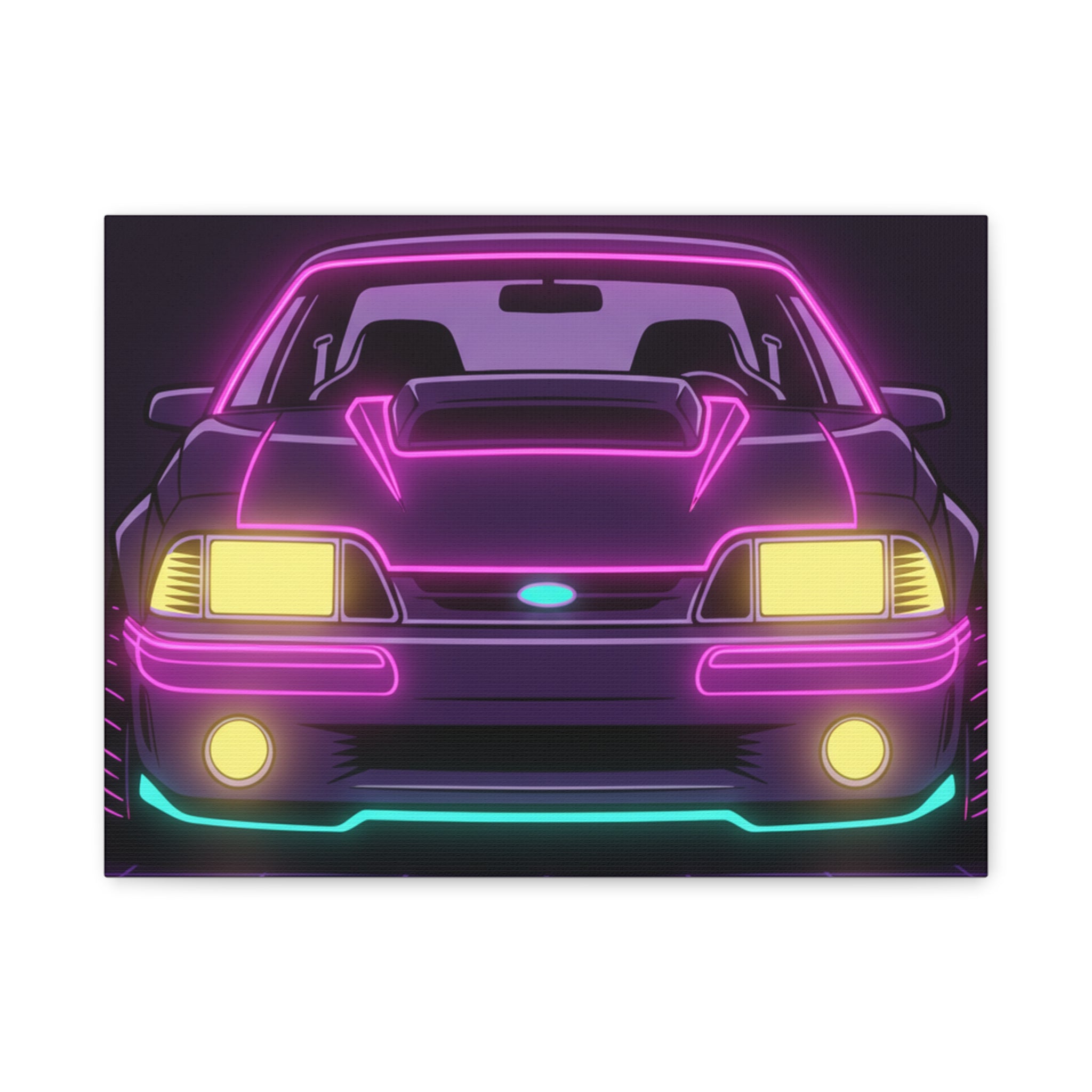 Ford Mustang Fox Body GT Neon Synthwave Canvas Wall Art