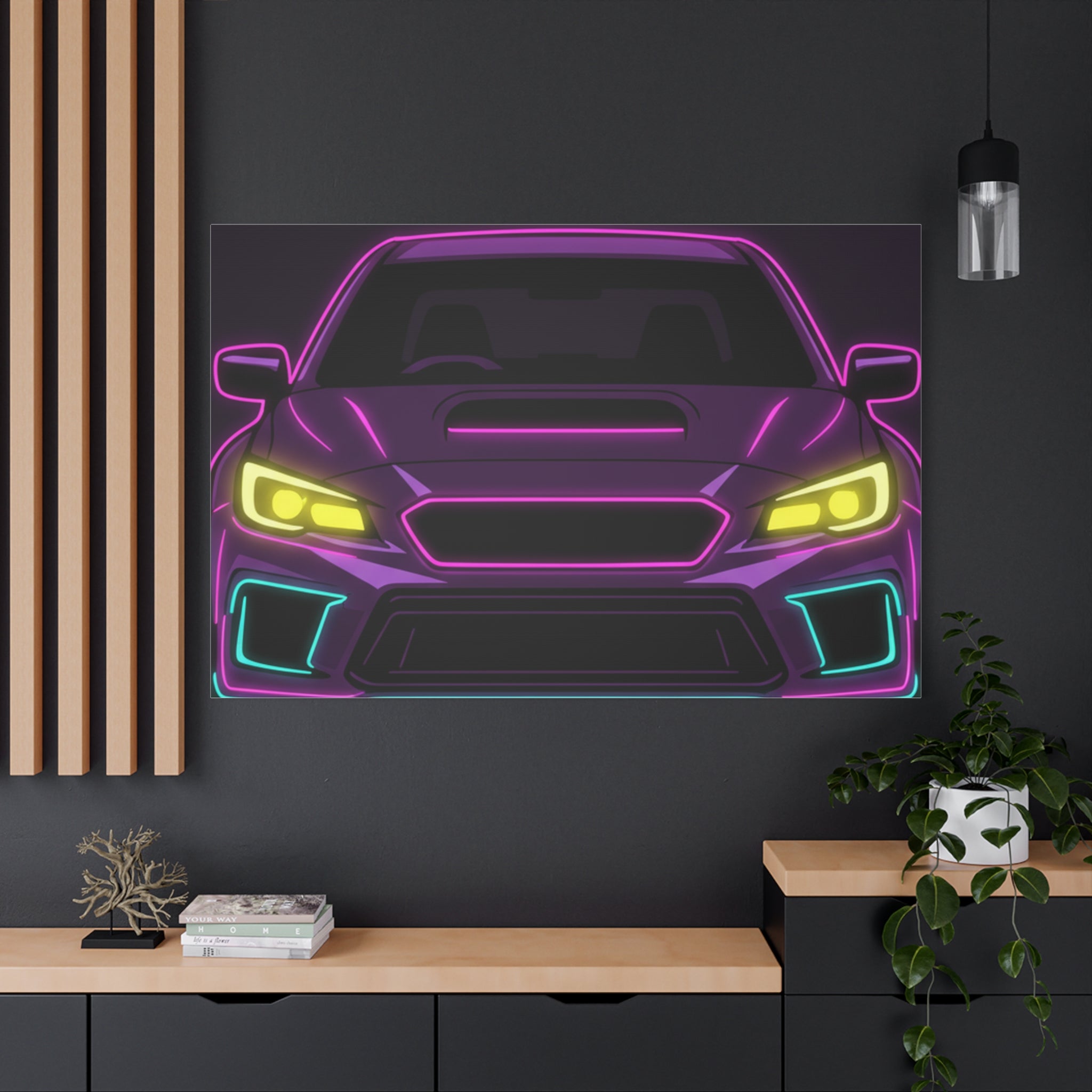 Subaru WRX STI Neon Synthwave Canvas Wall Art