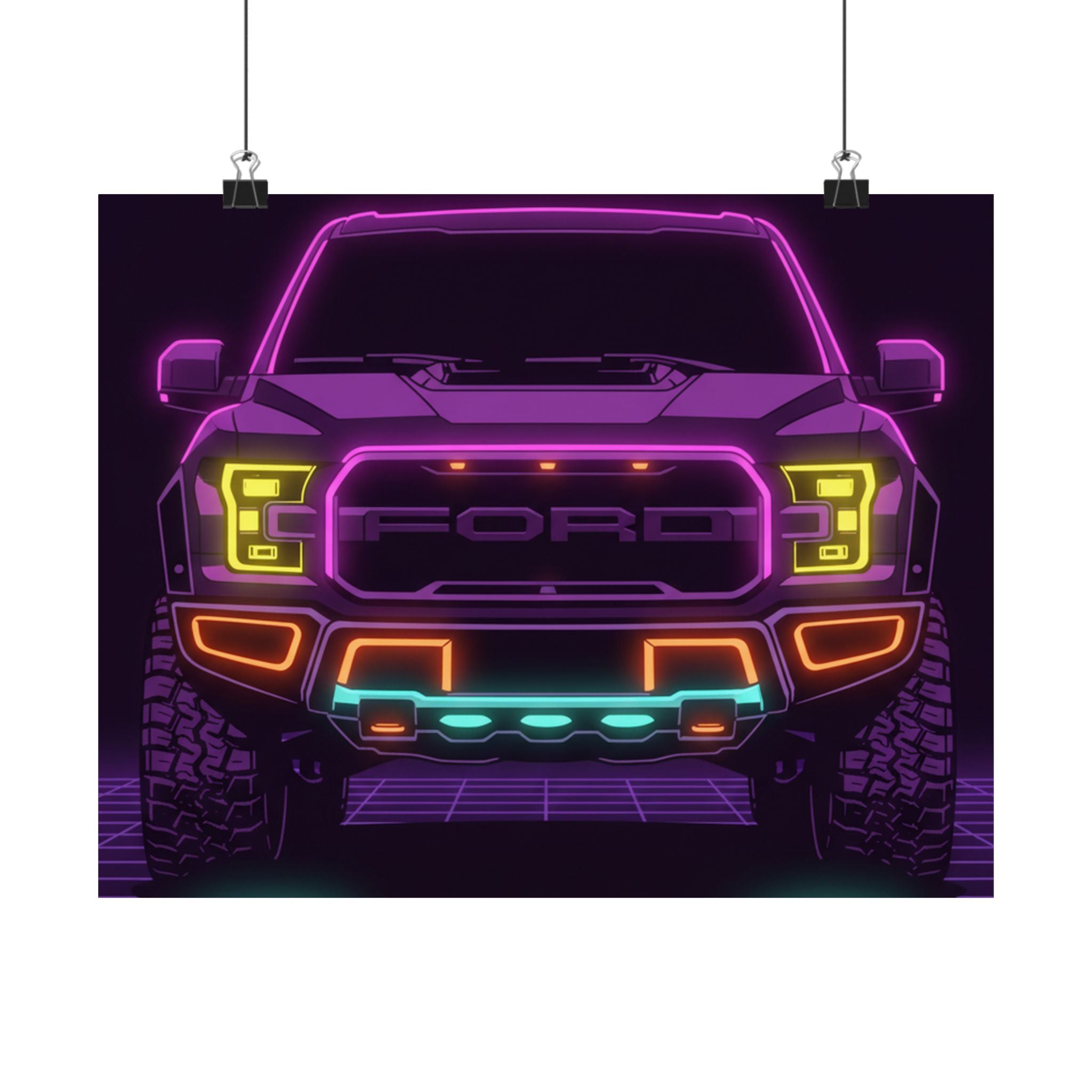 Ford F-150 Raptor Gen 2 Neon Synthwave Poster