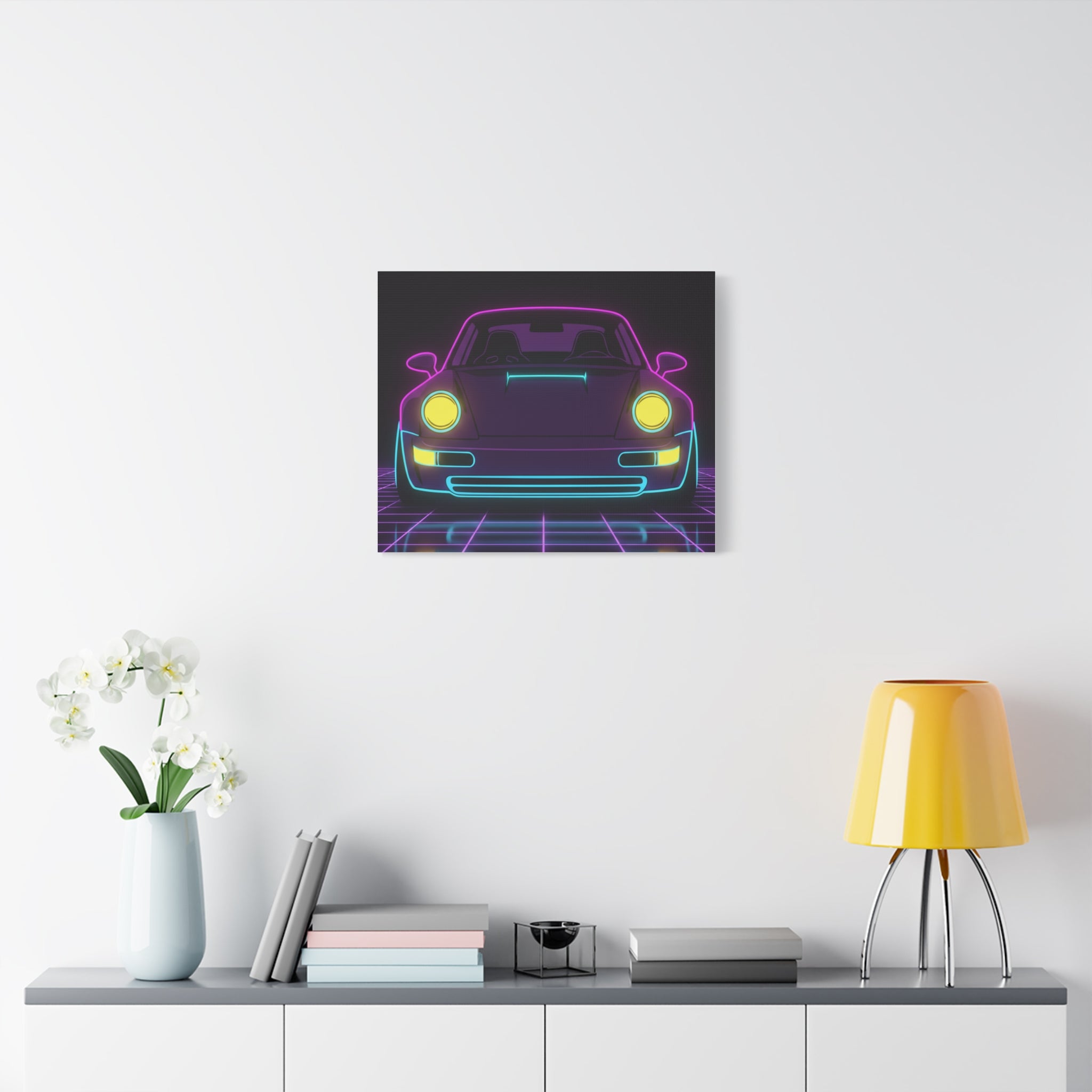 Porsche 964 Singer Neon Synthwave Canvas Wall Art