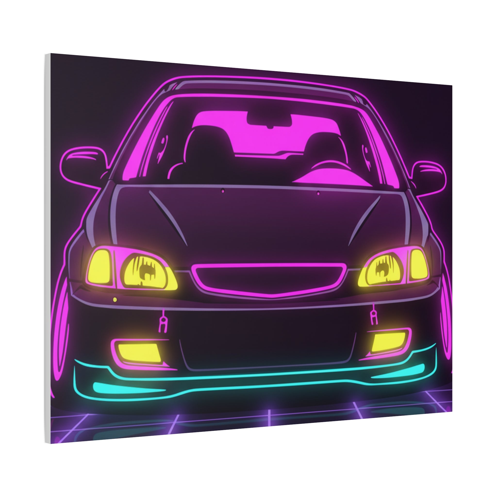 Honda Civic EK Hatch Neon Synthwave Canvas Wall Art