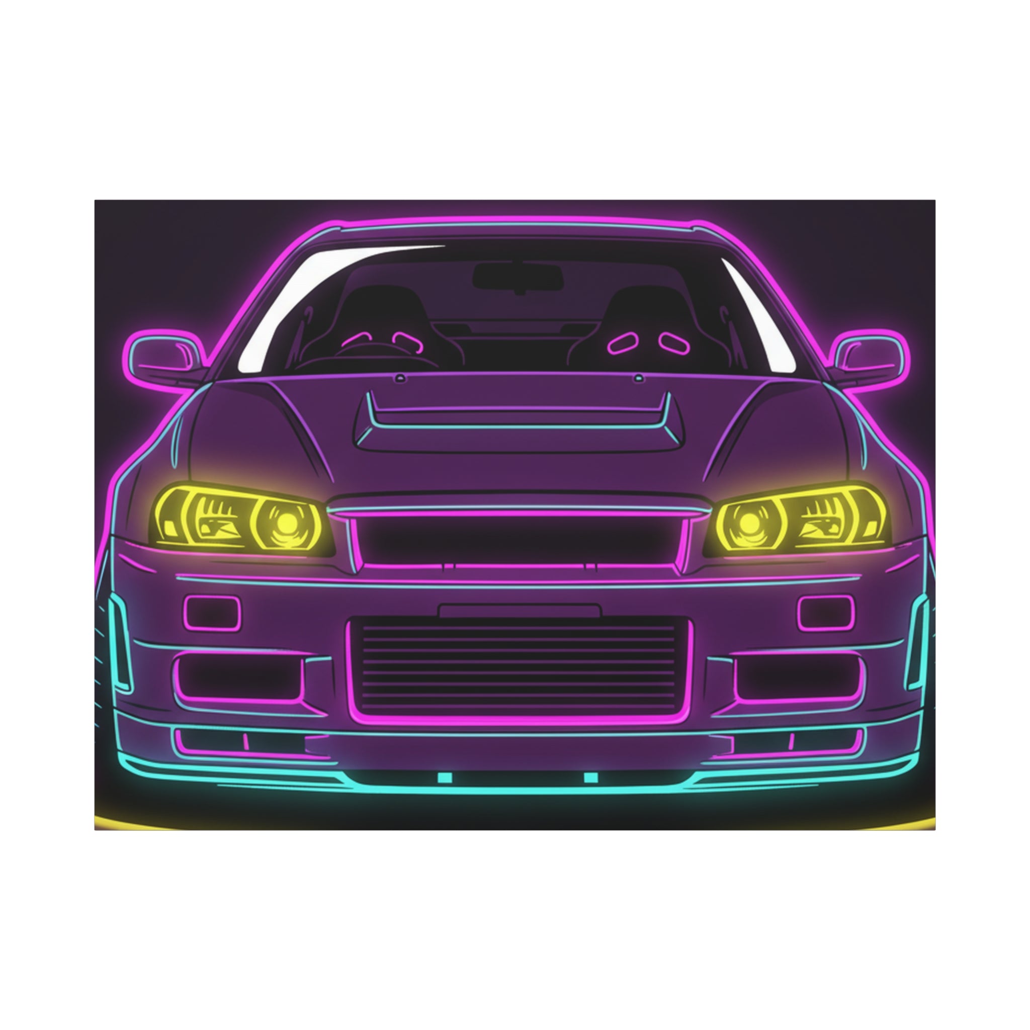 Nissan GT-R Neon Synthwave Canvas Wall Art