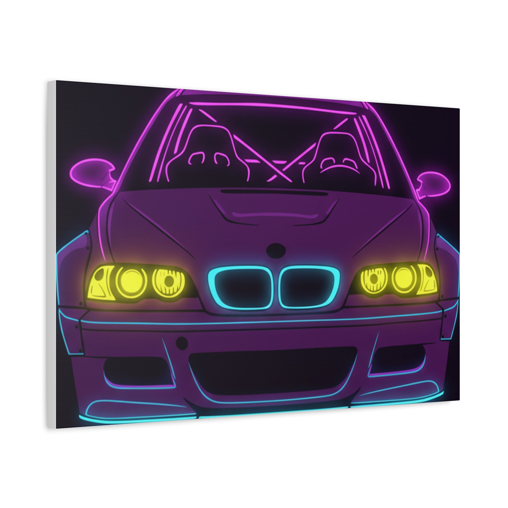 BMW E46 M3 (2000-06) Neon Synthwave Canvas Wall Art