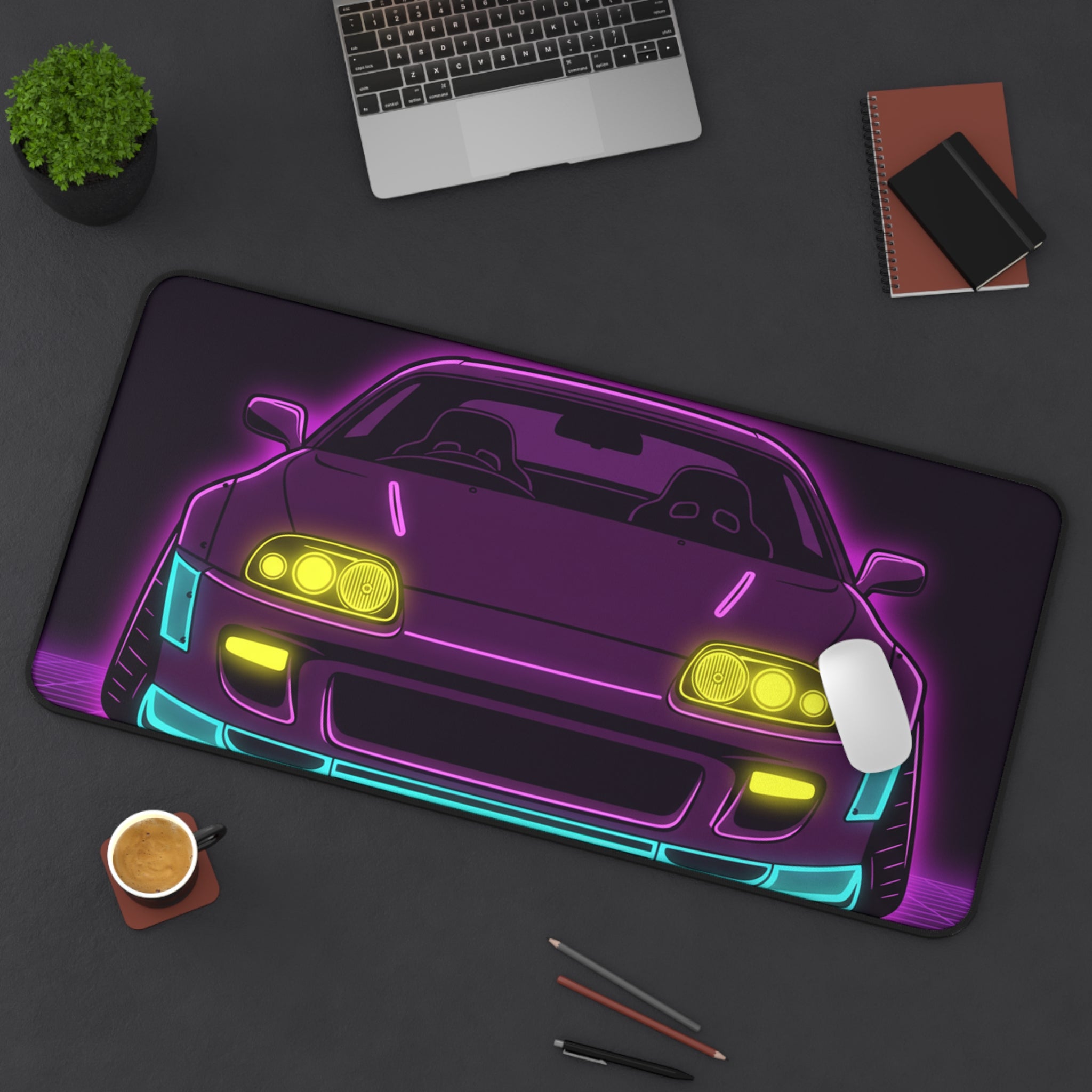 Toyota Supra MK4 Neon Synthwave Desk Mat