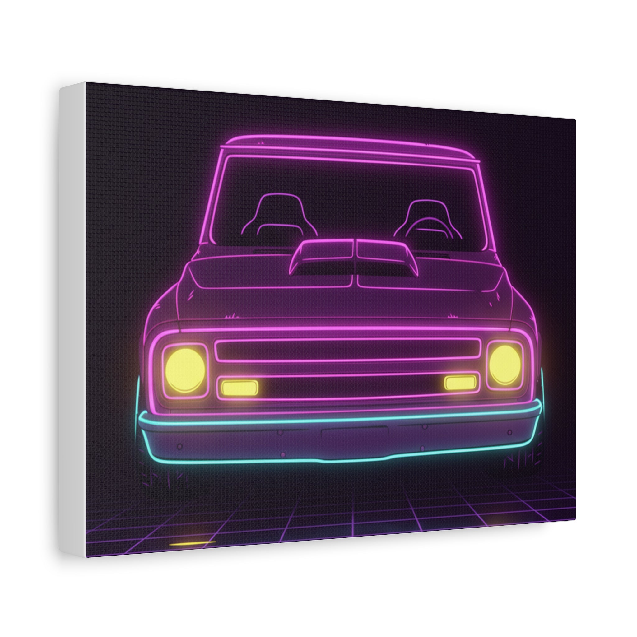 Chevy C10 Pickup (1967-72) Neon Synthwave Canvas Wall Art