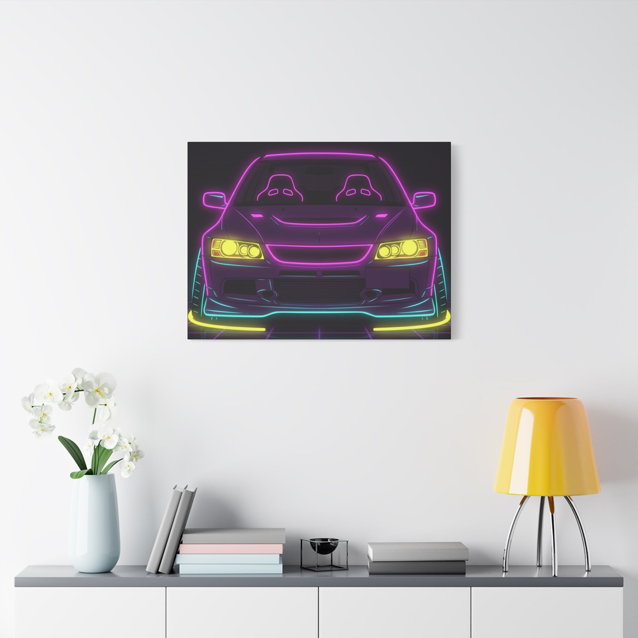Mitsubishi Evo IX (2005-07) Neon Synthwave Canvas Wall Art