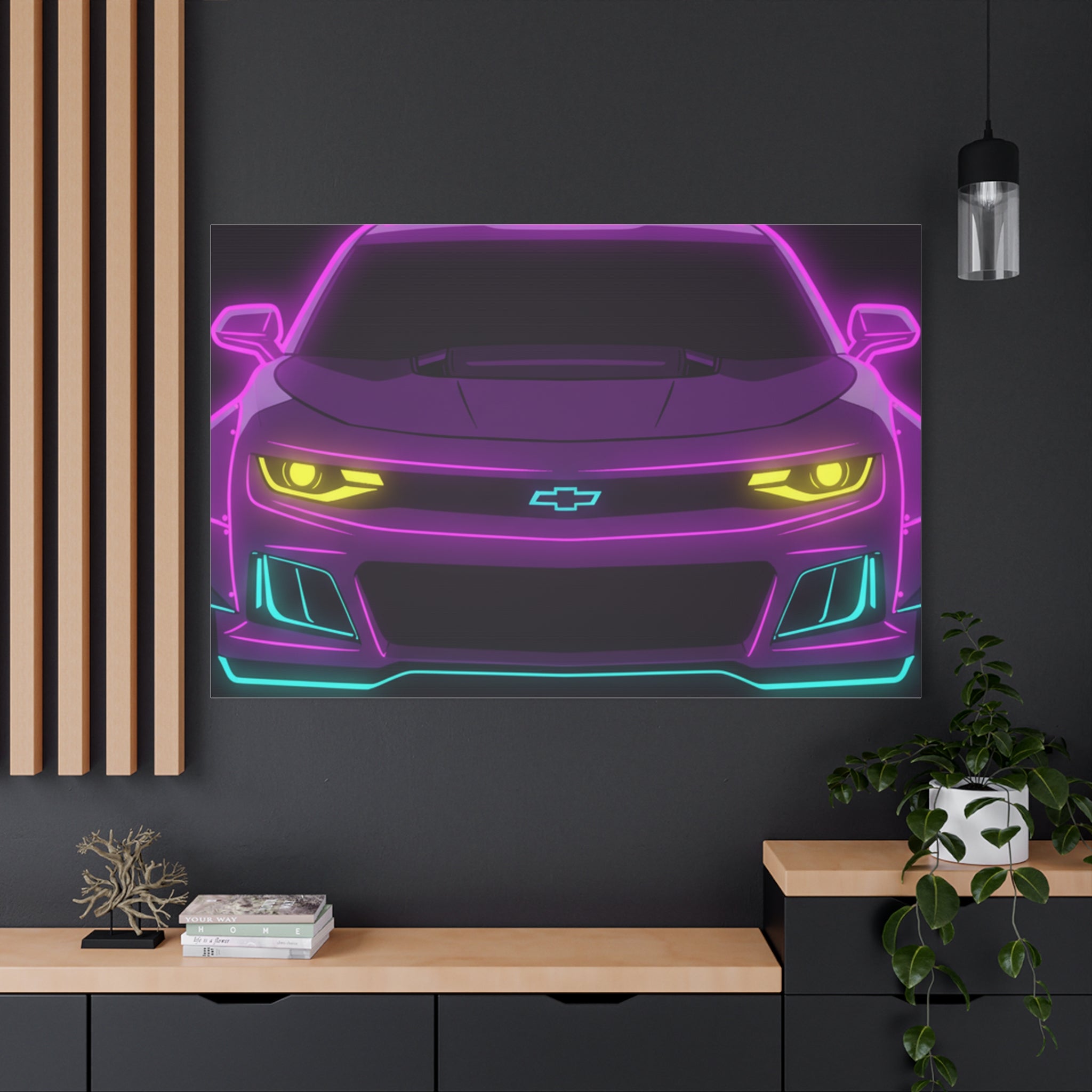 Chevrolet Camaro ZL1 Neon Synthwave Canvas Wall Art