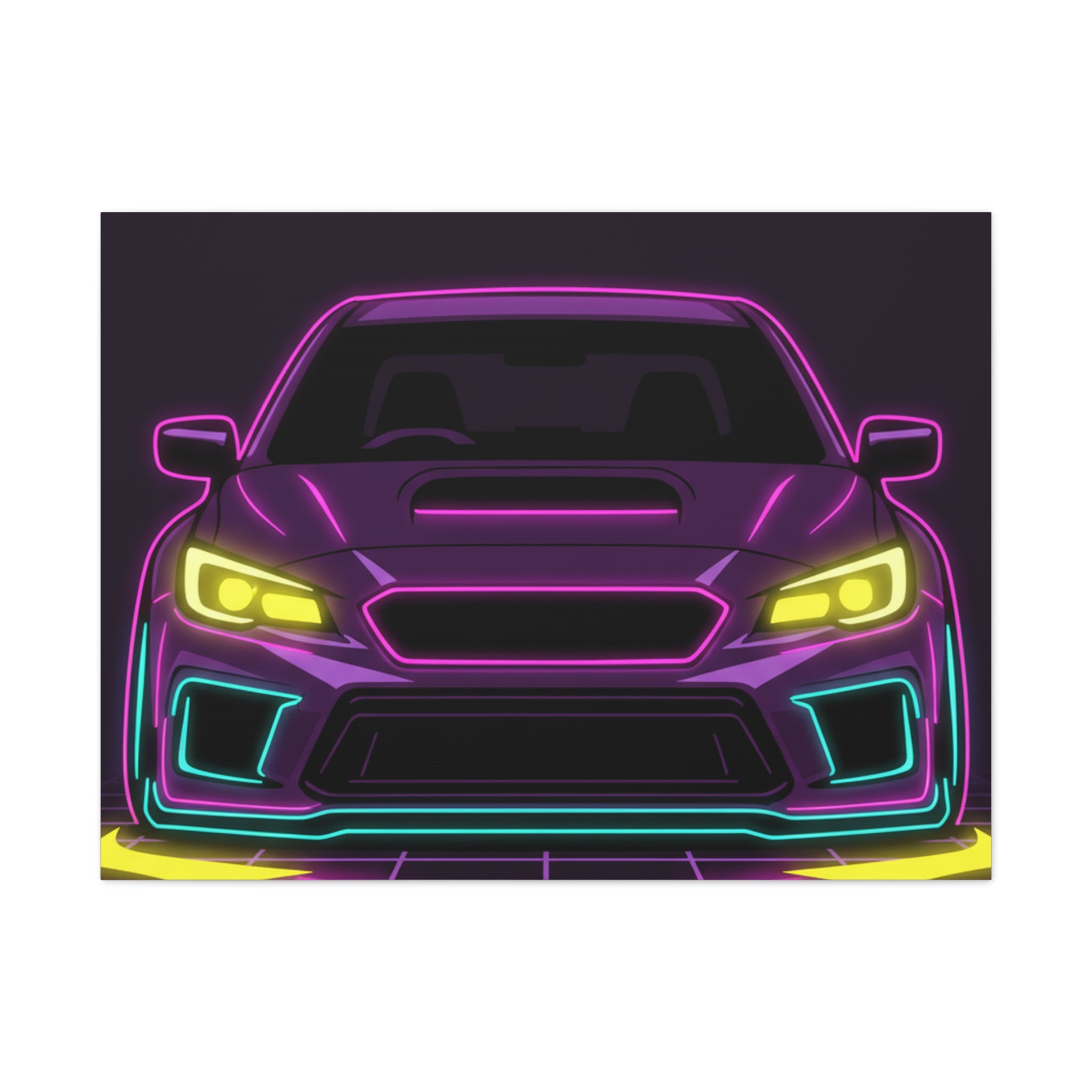 Subaru WRX STI Neon Synthwave Canvas Wall Art