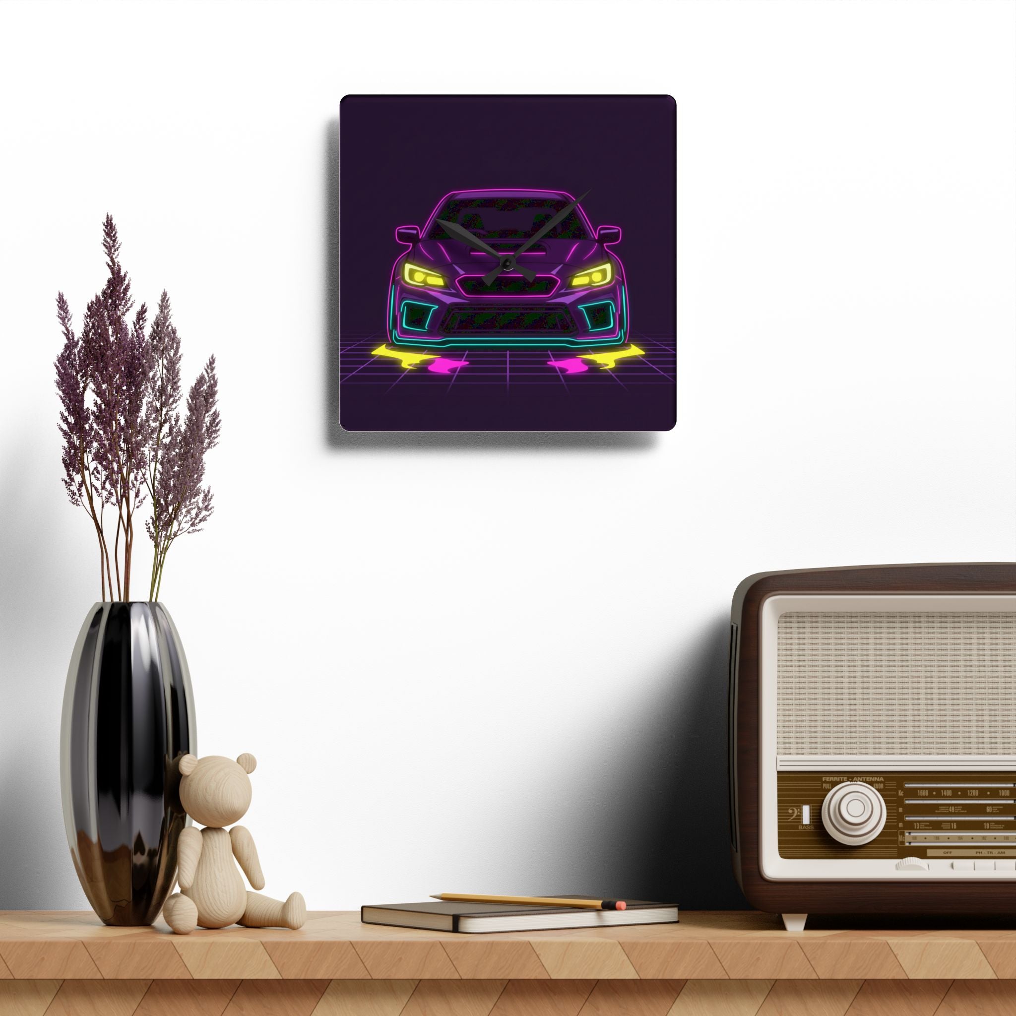 Subaru WRX STI Neon Synthwave Wall Clock