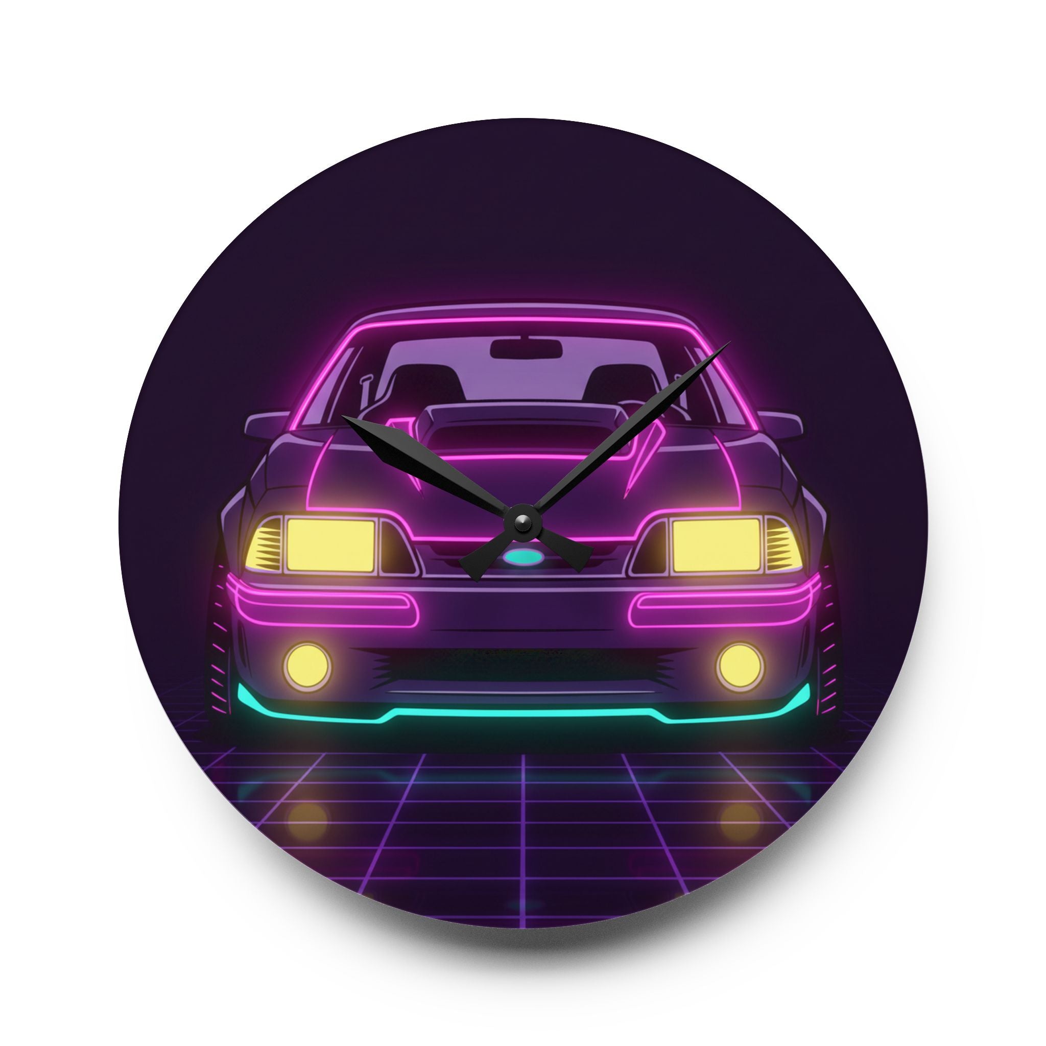 Ford Mustang Fox Body GT Neon Synthwave Wall Clock