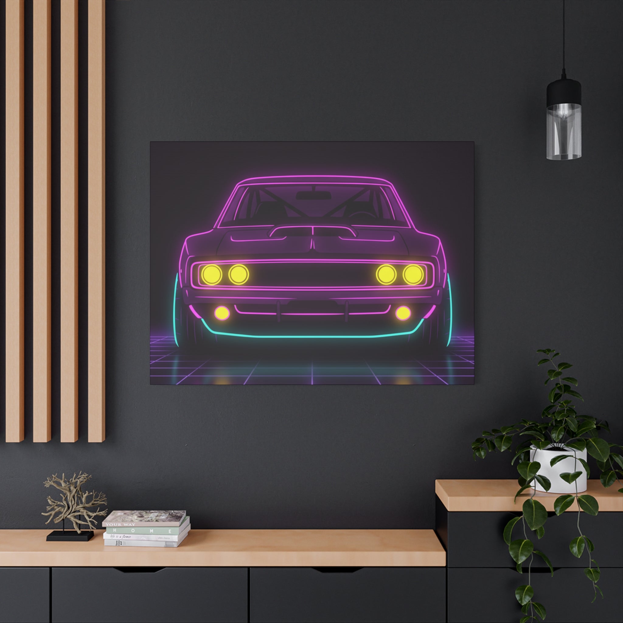 Dodge Charger R/T (1968-70) Neon Synthwave Canvas Wall Art