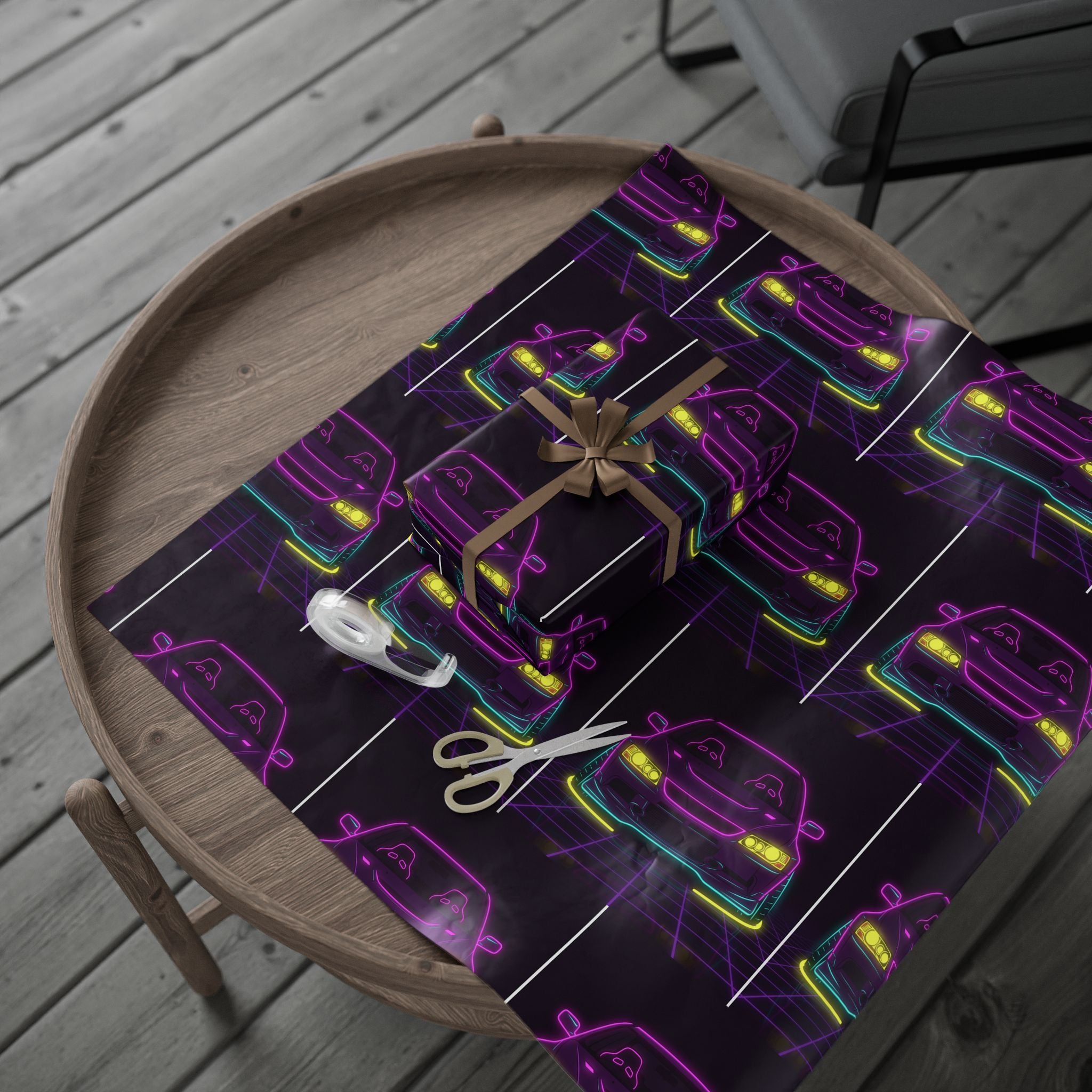 Mitsubishi Evo IX (2005-07) Neon Synthwave Gift Wrapping Paper
