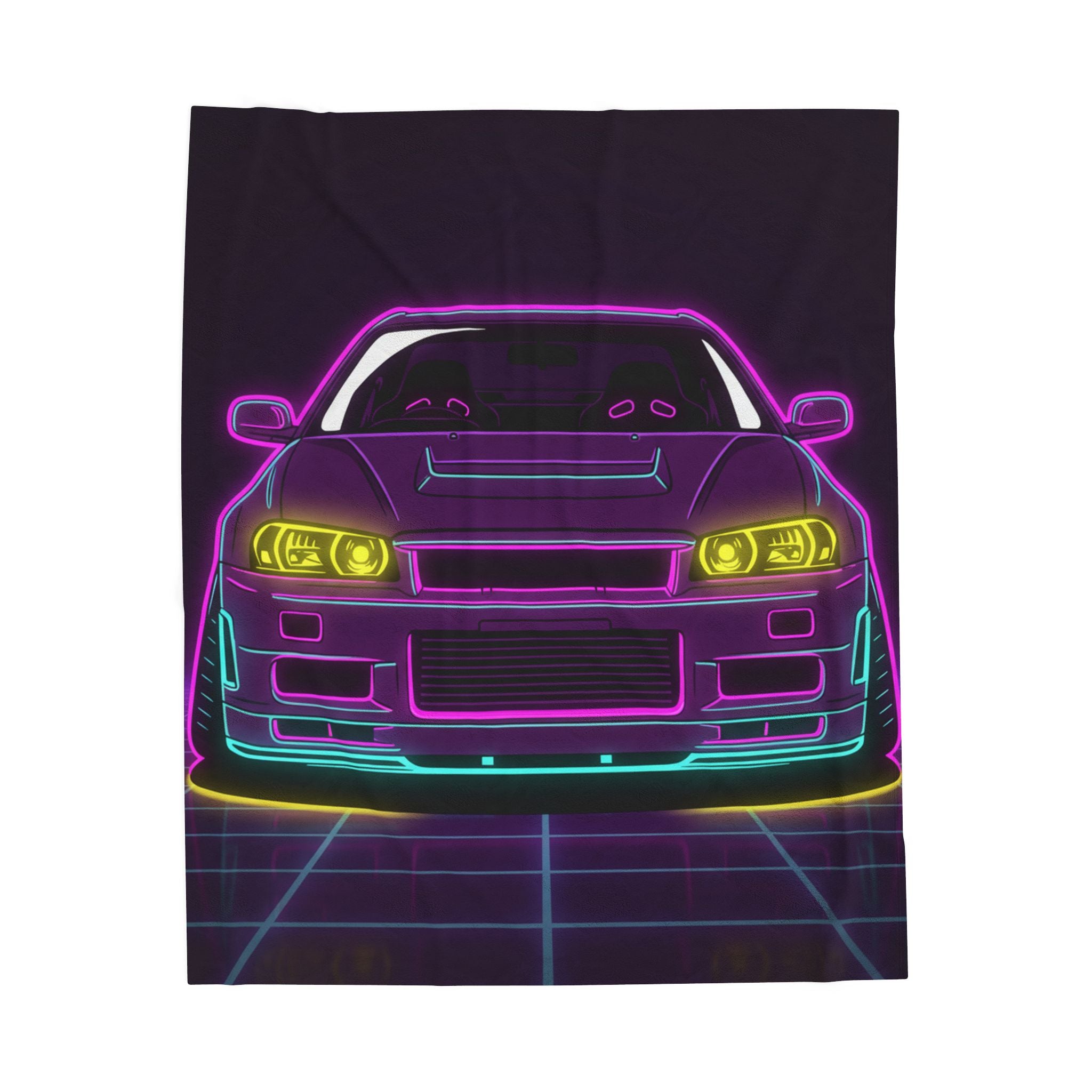 Nissan GT-R Neon Synthwave Velveteen Plush Blanket