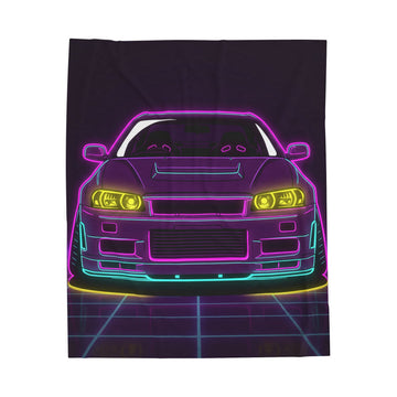 Nissan GT-R Neon Synthwave Velveteen Plush Blanket