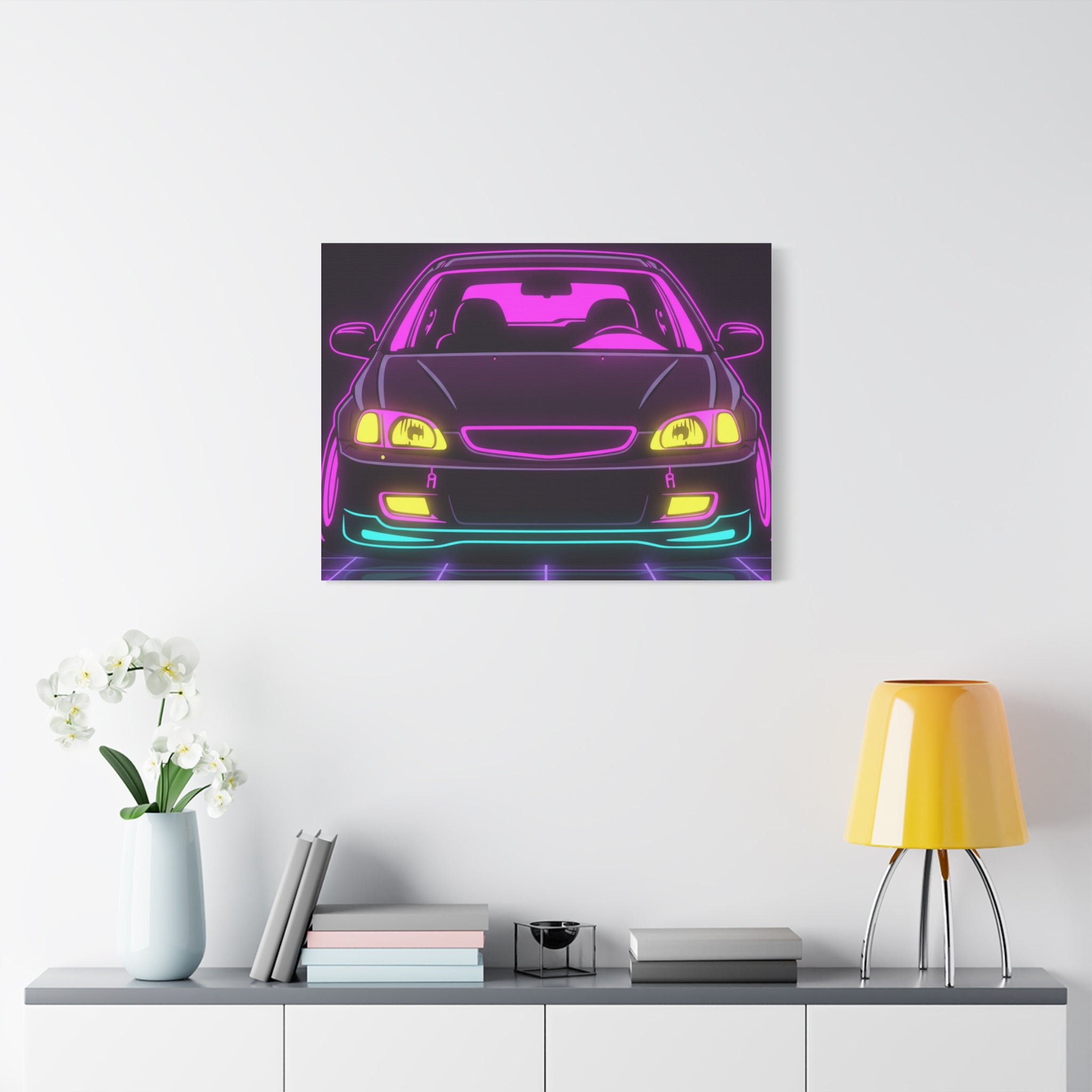 Honda Civic EK Hatch Neon Synthwave Canvas Wall Art