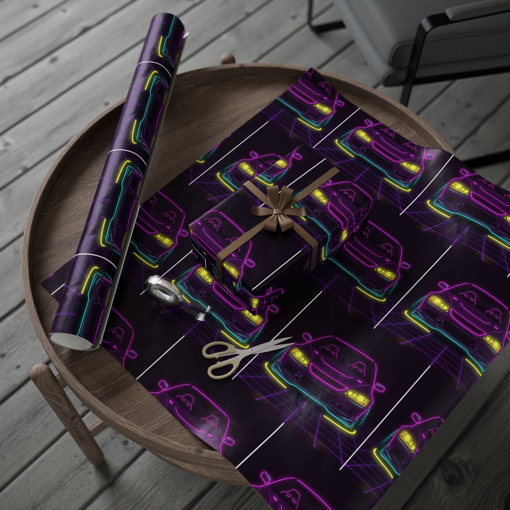 Mitsubishi Evo IX (2005-07) Neon Synthwave Gift Wrapping Paper